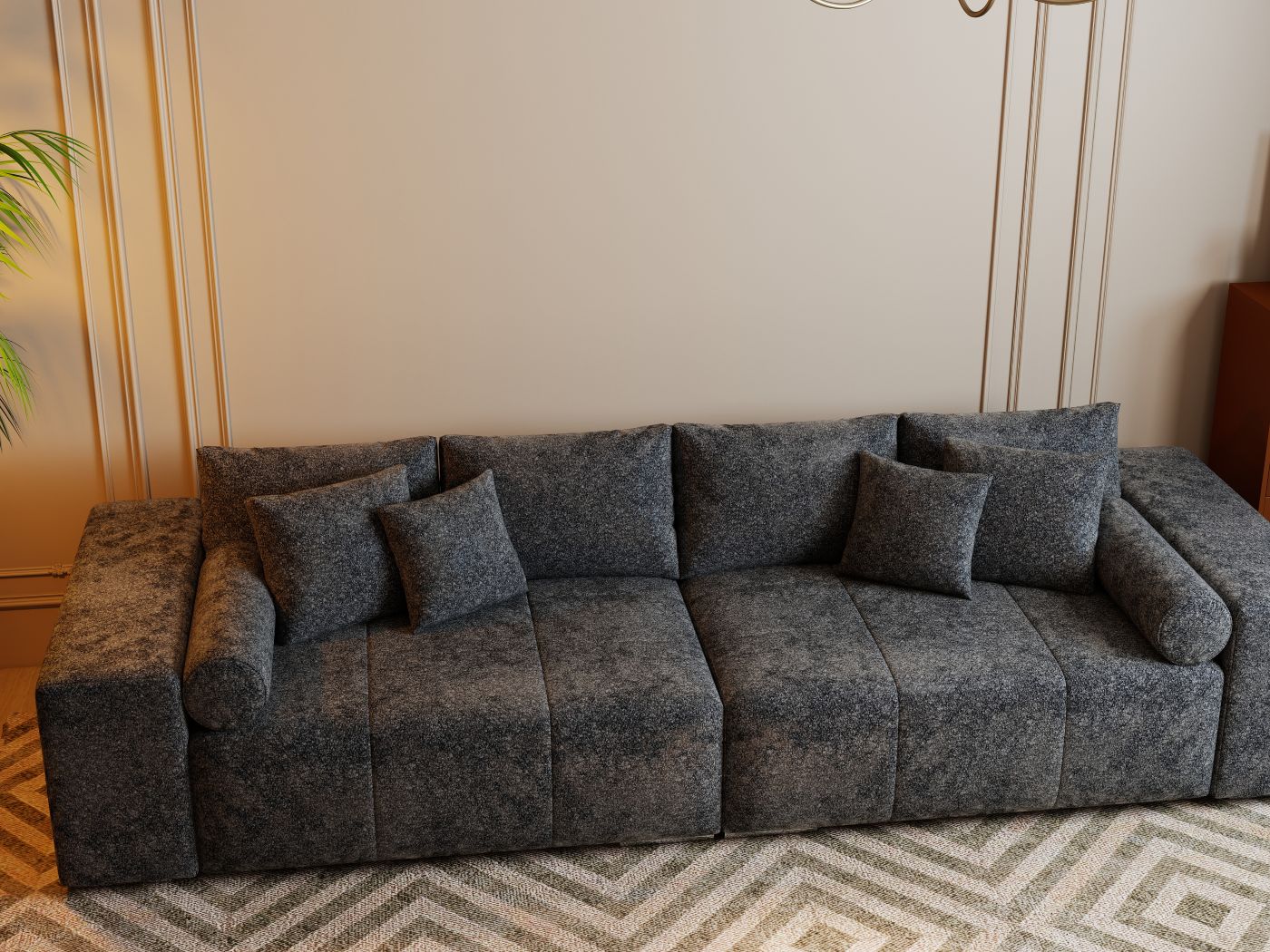 Canapea extensibilă dumonde cu ladă de depozitare si sezut confortabil din spuma HR, Marbela Euphoria Black XXL 295x100 cm fabrica