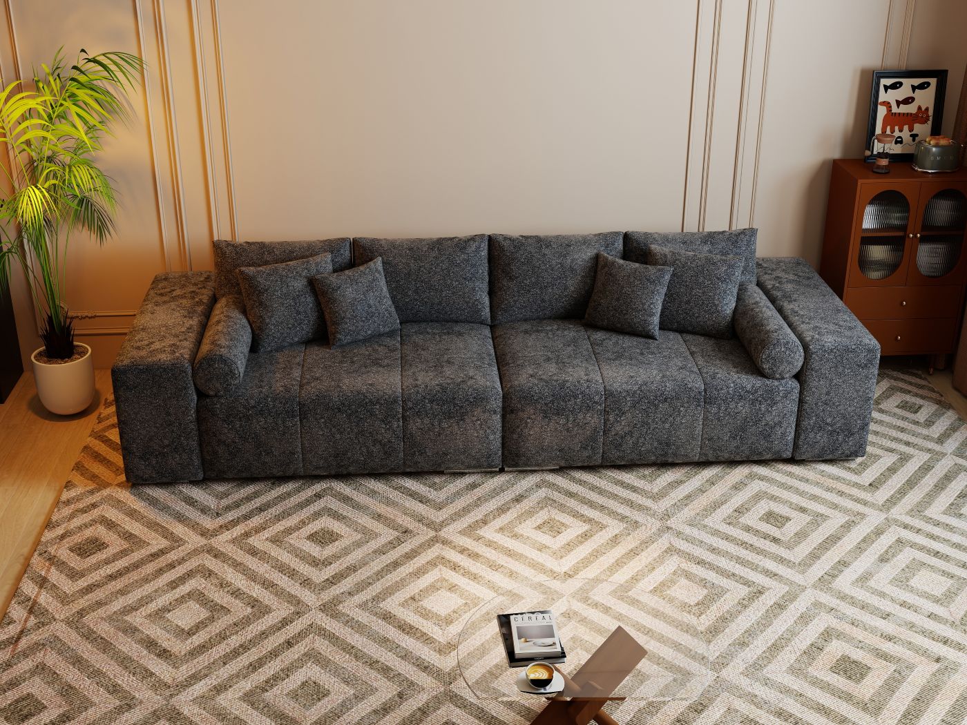 Canapea extensibilă dumonde cu ladă de depozitare si sezut confortabil din spuma HR, Marbela Euphoria Black XXL 295x100 cm fabrica