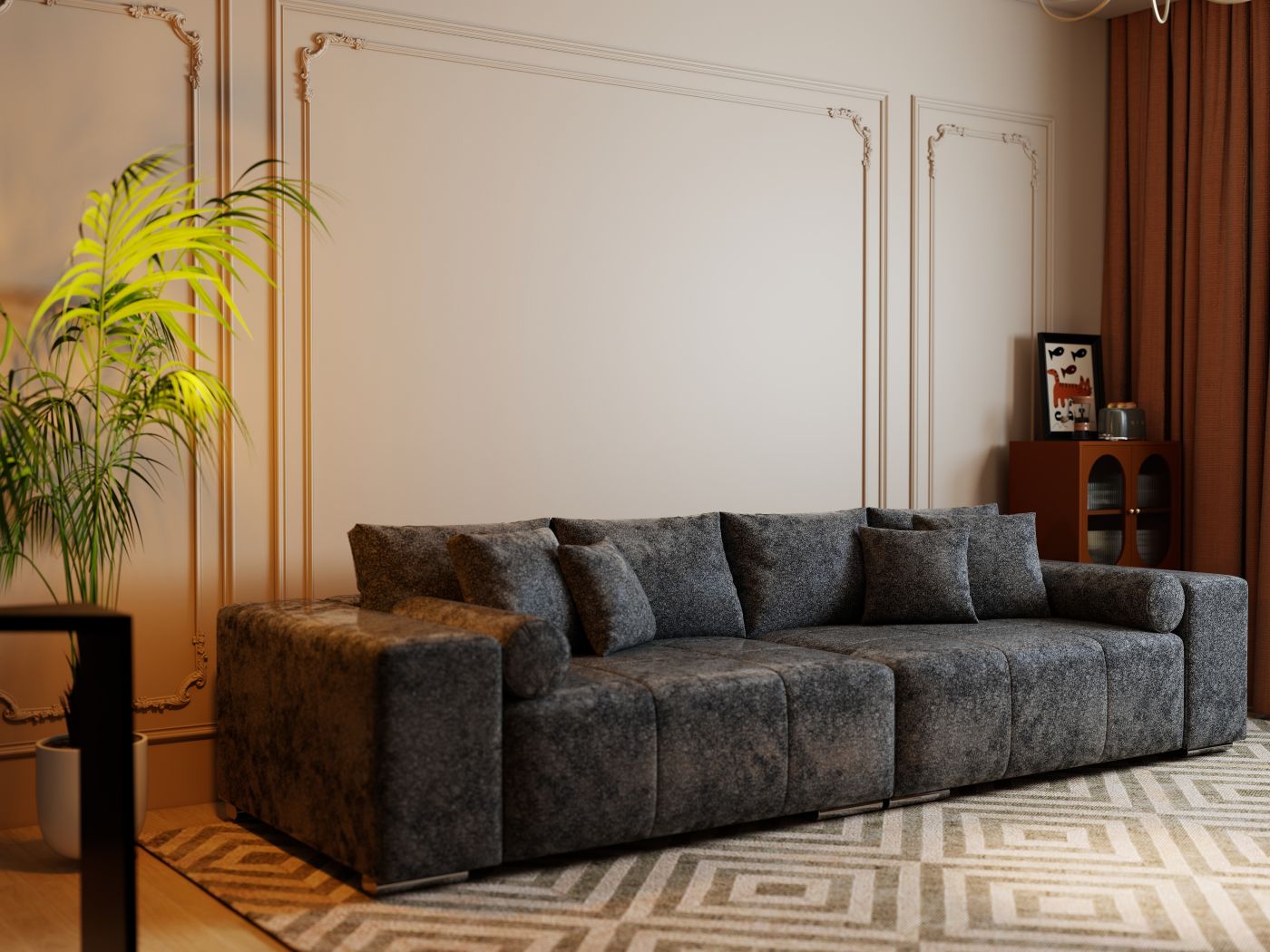 Canapea extensibilă dumonde cu ladă de depozitare si sezut confortabil din spuma HR, Marbela Euphoria Black XXL 295x100 cm fabrica