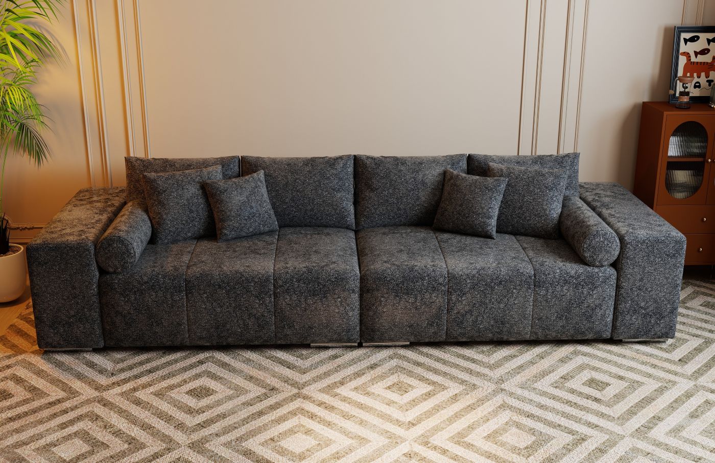 Canapea extensibilă dumonde cu ladă de depozitare si sezut confortabil din spuma HR, Marbela Euphoria Black XXL 295x100 cm fabrica