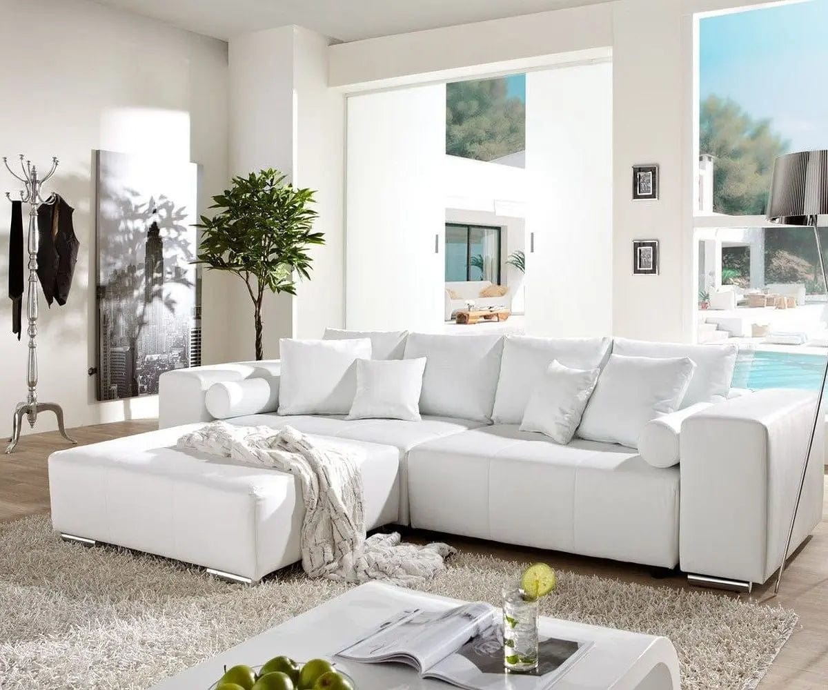 Canapea extensibilă dumonde cu ladă de depozitare si sezut confortabil din spuma high-density, Marbela White XXL 295x120 cm