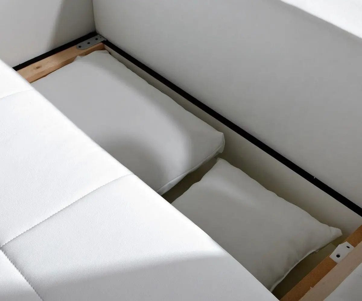 Canapea extensibilă dumonde cu ladă de depozitare si sezut confortabil din spuma high-density, Marbela White XXL 295x120 cm