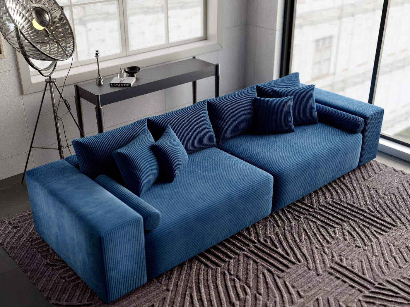 Canapea extensibilă dumonde cu ladă de depozitare si sezut confortabil din spuma HR, Marbela Zoom Blue XXL 295x100 cm fabrica
