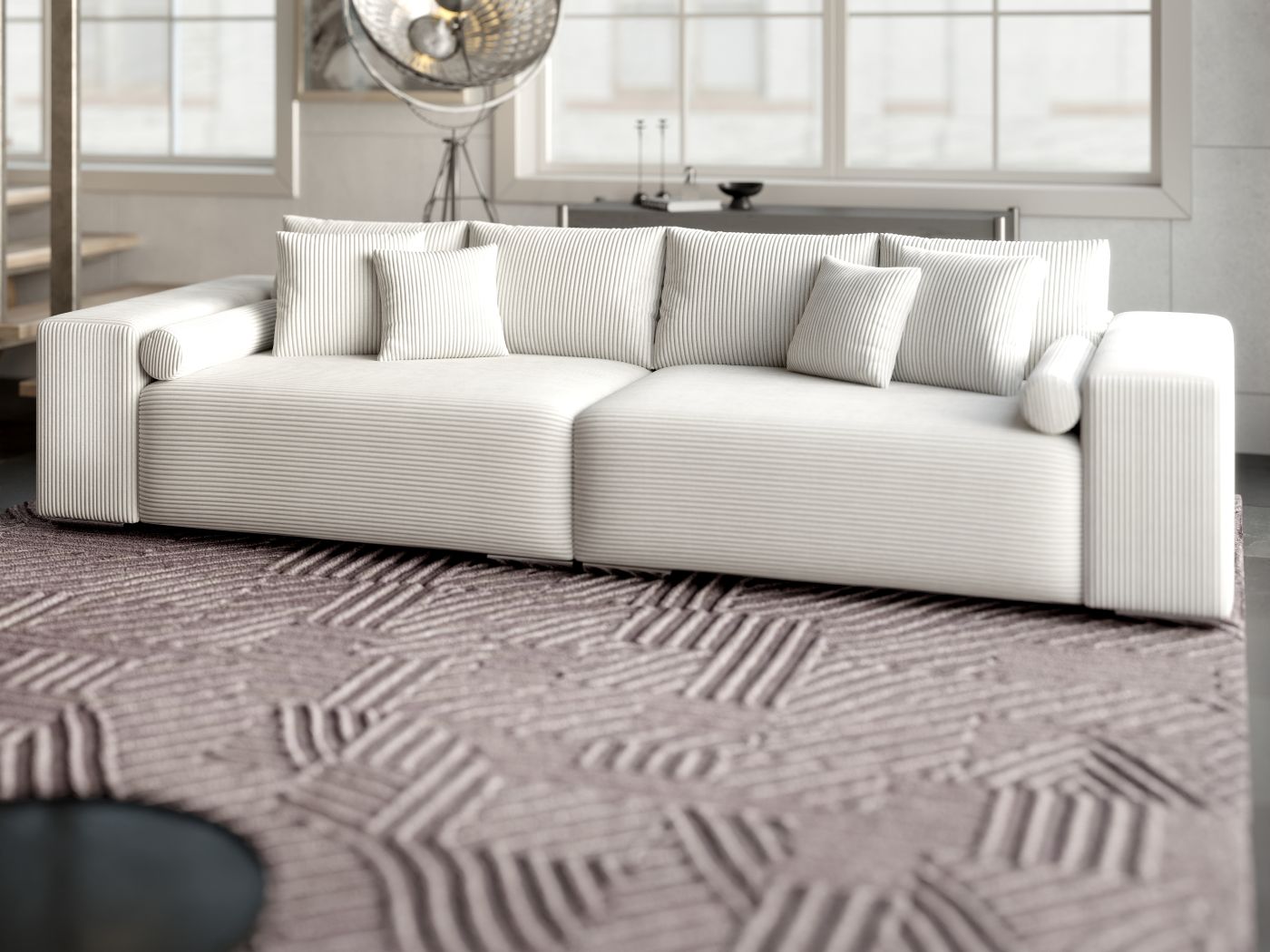 Canapea extensibilă dumonde cu ladă de depozitare si sezut confortabil din spuma HR, Marbela Zoom Cream XXL 295x100 cm fabrica