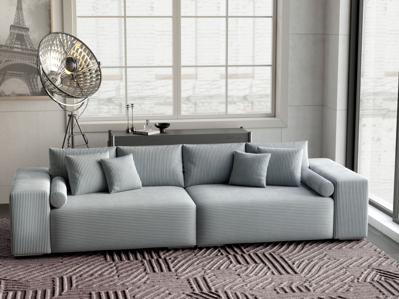 Canapea extensibilă dumonde cu ladă de depozitare si sezut confortabil din spuma HR, Marbela Zoom Grey XXL 295x100 cm fabrica