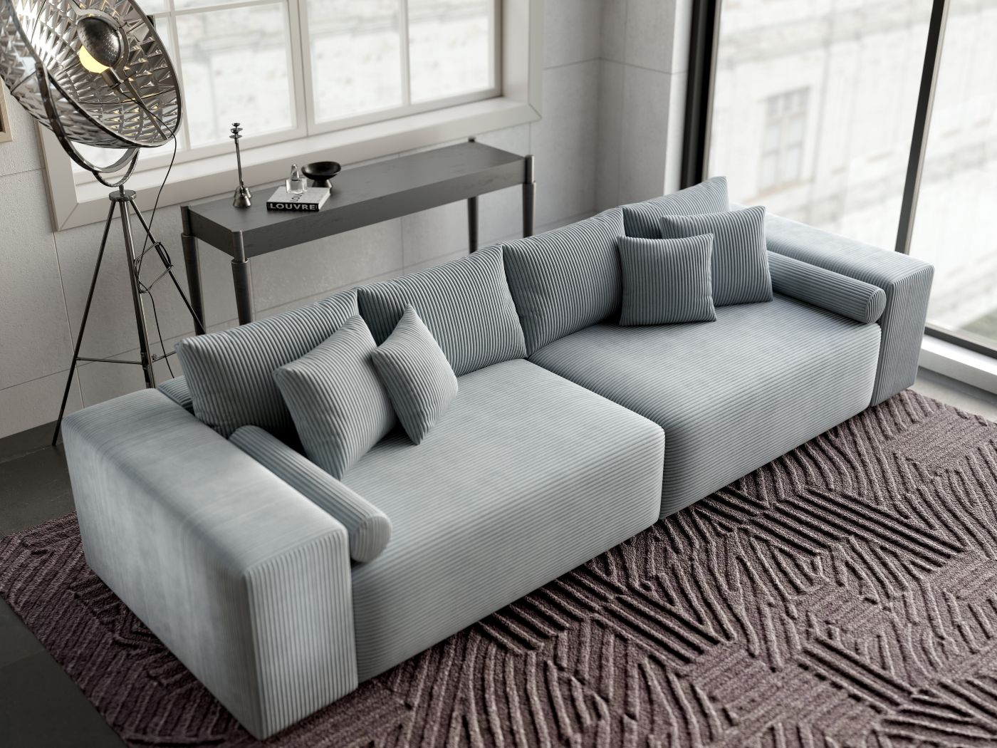 Canapea extensibilă dumonde cu ladă de depozitare si sezut confortabil din spuma HR, Marbela Zoom Grey XXL 295x100 cm fabrica