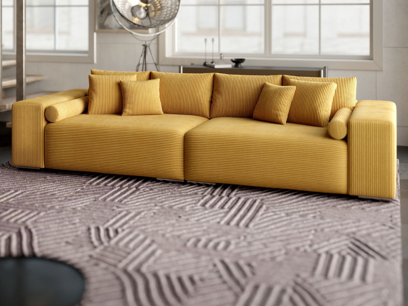 Canapea extensibilă dumonde cu ladă de depozitare si sezut confortabil din spuma HR, Marbela Zoom Mustar XXL 295x100 cm fabrica