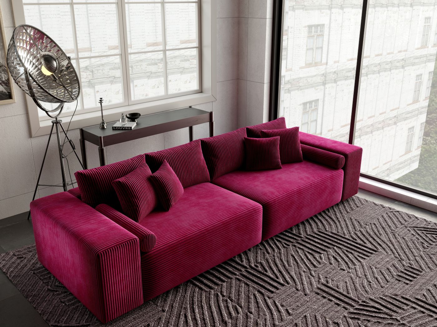 Canapea extensibilă dumonde cu ladă de depozitare si sezut confortabil din spuma HR, Marbela Zoom Red XXL 295x100 cm fabrica