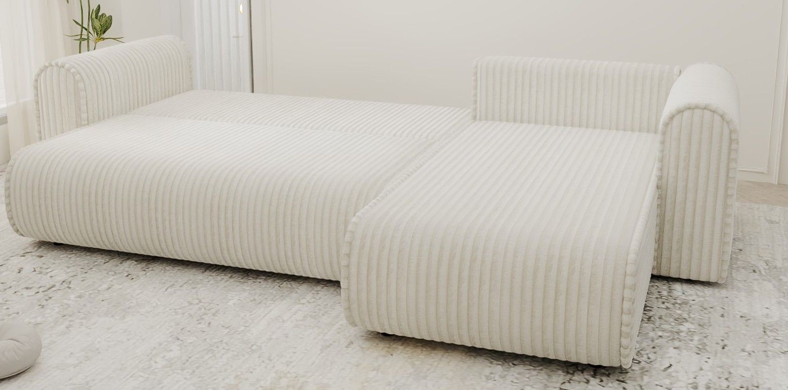 Colțar extensibil dumonde cu ladă de depozitare si sezut confortabil din spuma high-density, Monaco XL Tilia Capucino II 340x185 cm