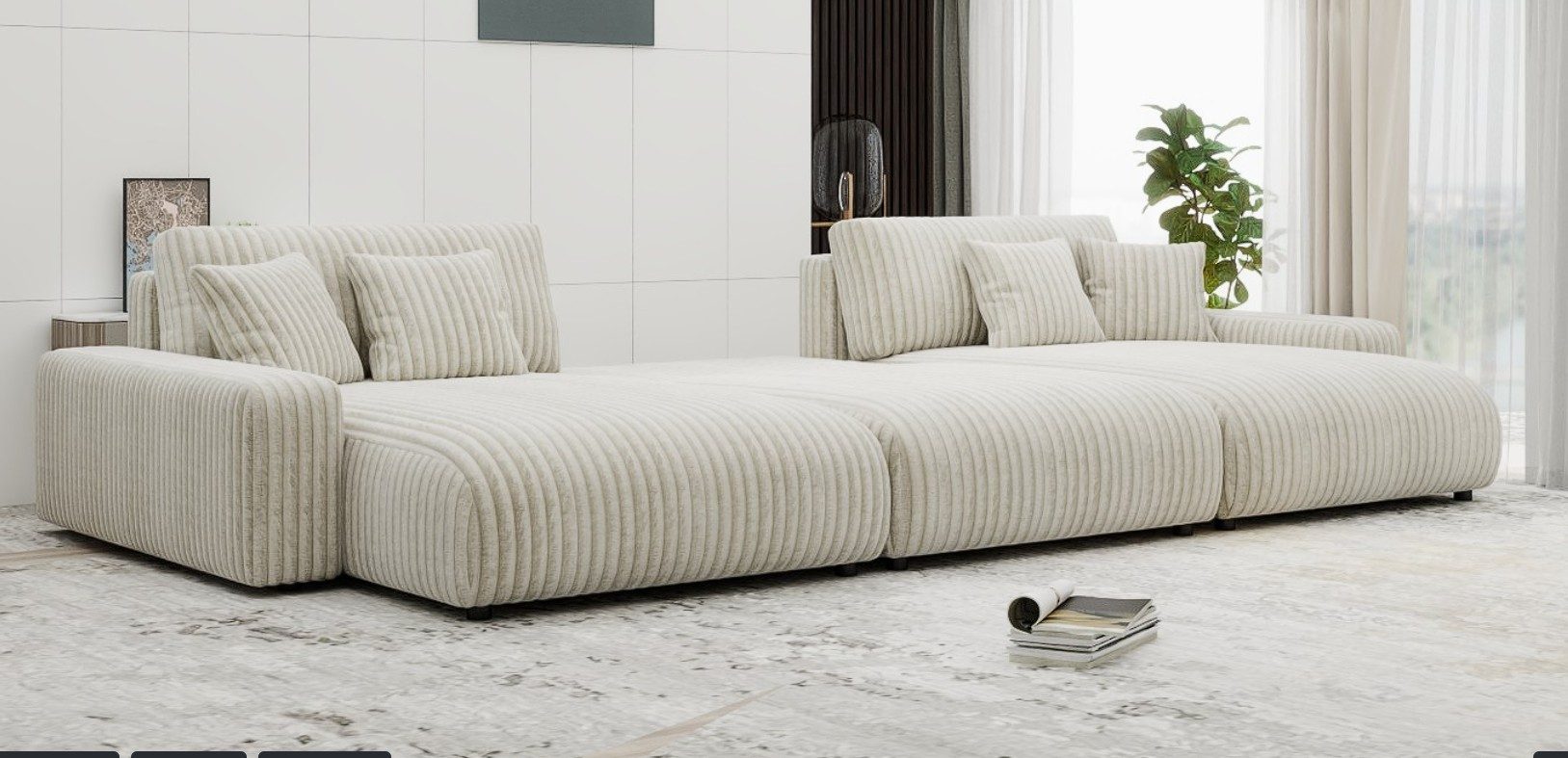 Dumonde kihúzható sarokkanapé tárolórekesszel és kényelmes, nagy sűrűségű habszivacs ülőfelülettel, Sara Tilia bej 332x170 cm