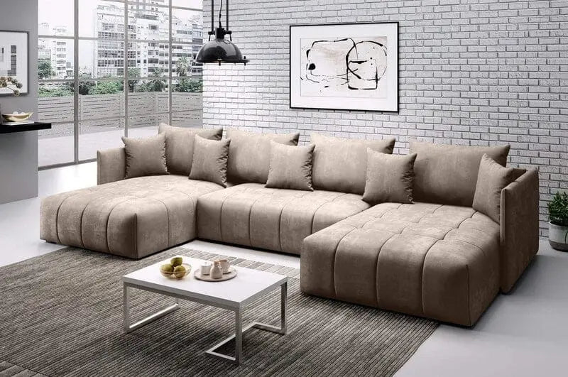 Colțar extensibil cu ladă de depozitare Malta U Beige 340x185 cm | Dumonde.ro