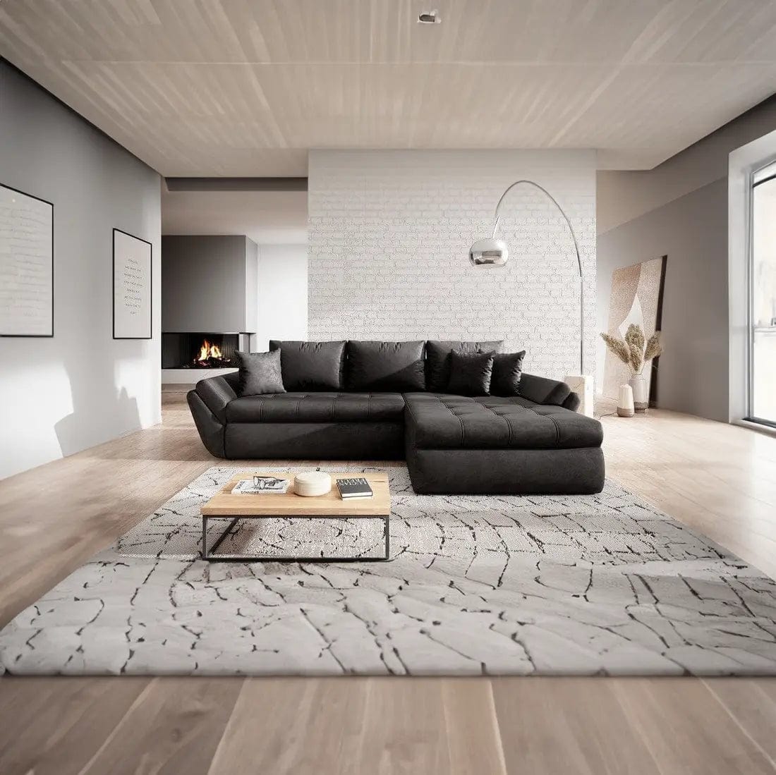Colțar extensibil dumonde cu ladă de depozitare si sezut confortabil din spuma high-density, Loana Madagaskar Black II 270x185 cm