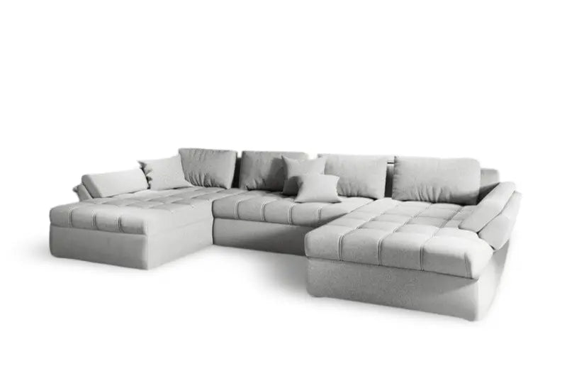 Colțar extensibil dumonde cu ladă de depozitare si sezut confortabil din spuma high-density, Loana U Enjoy Silver 375x185 cm