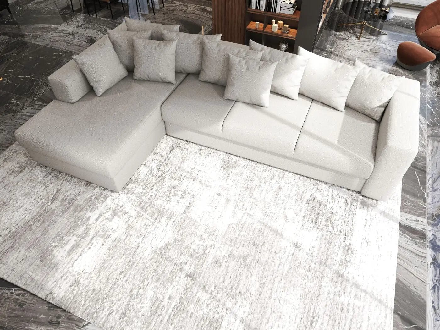 Colțar extensibil dumonde cu ladă de depozitare si sezut confortabil din spuma HR, Gloria Beige 320x183 cm Fabrica