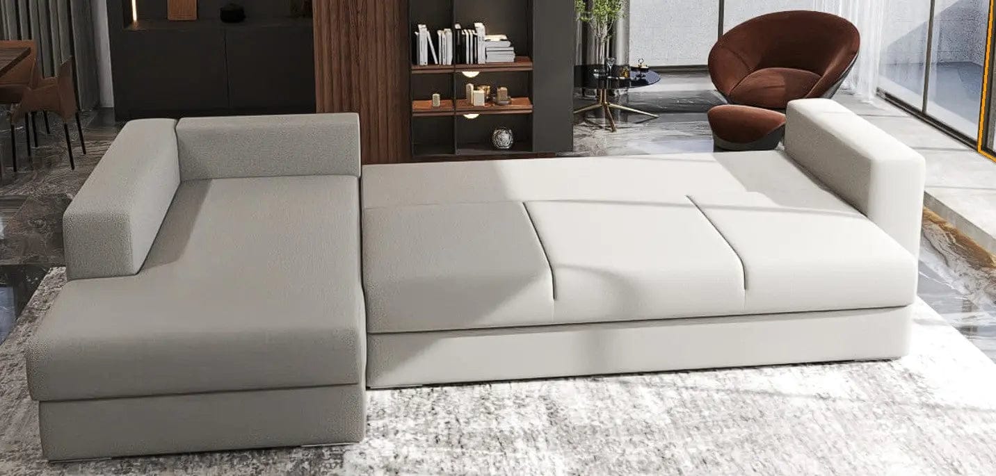 Colțar extensibil dumonde cu ladă de depozitare si sezut confortabil din spuma HR, Gloria Beige 320x183 cm Fabrica