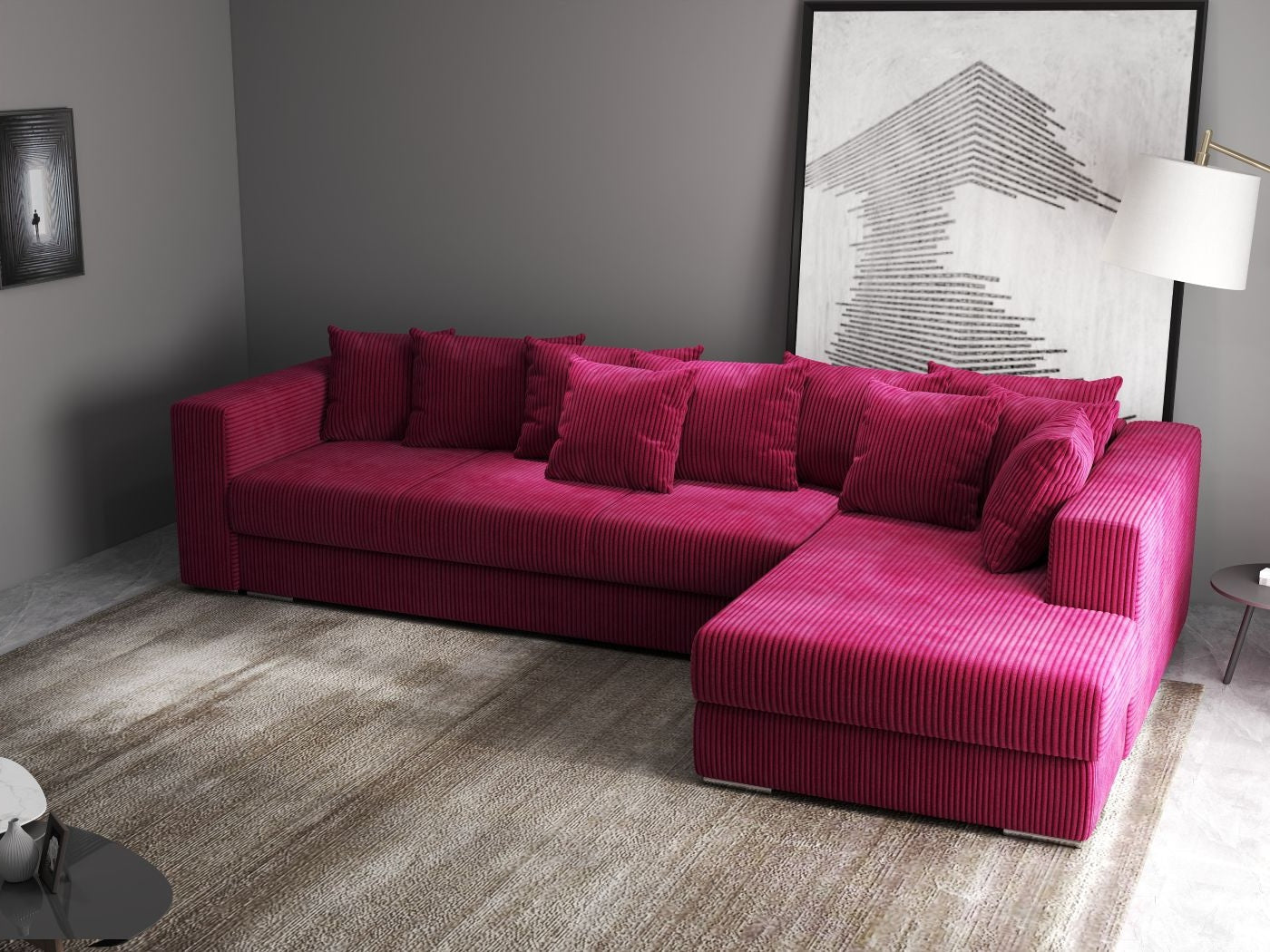 Colțar extensibil dumonde cu ladă de depozitare si sezut confortabil din spuma HR, Gloria Zoom Red II 320x183 cm Fabrica