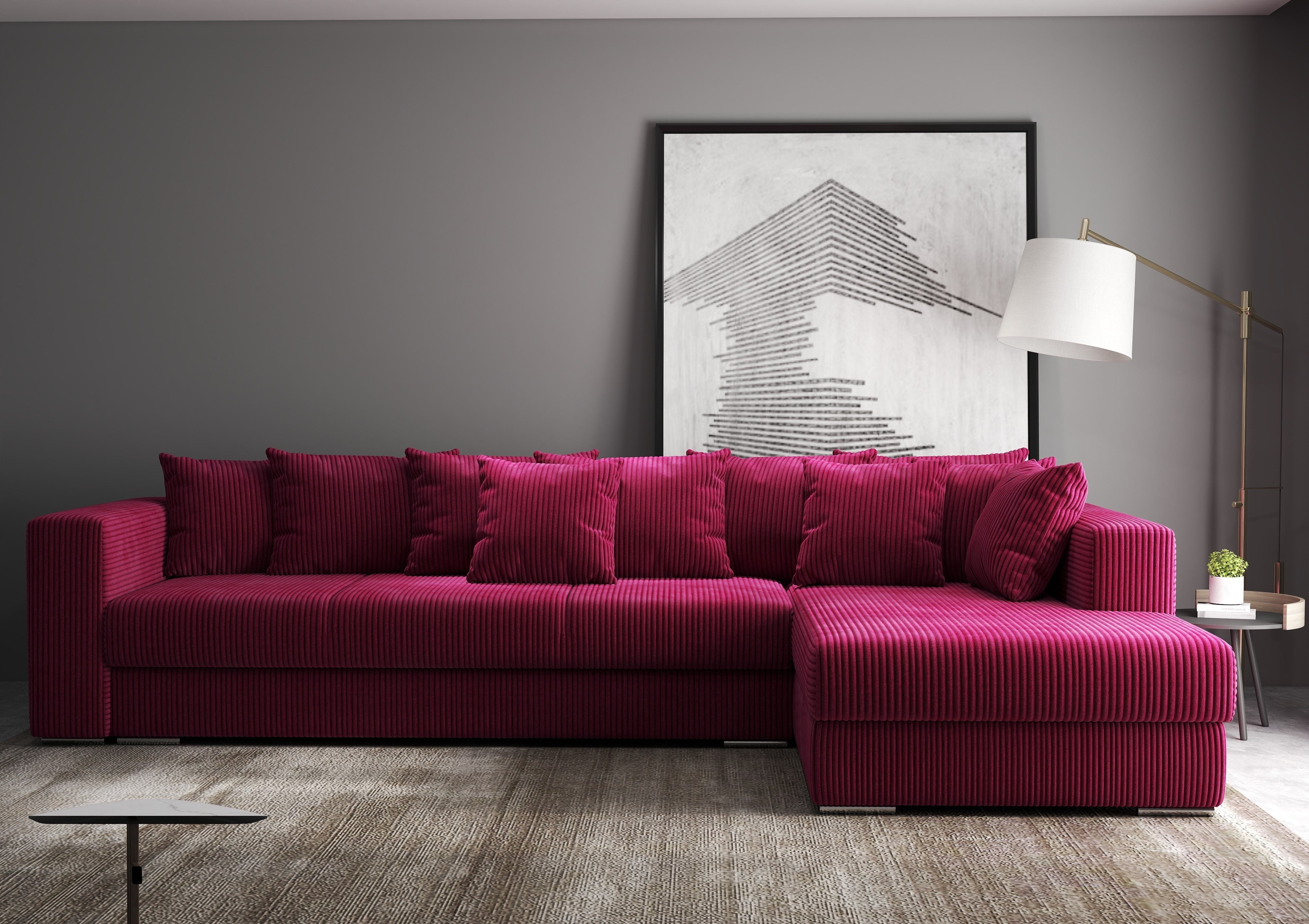 Colțar extensibil dumonde cu ladă de depozitare si sezut confortabil din spuma HR, Gloria Zoom Red II 320x183 cm Fabrica