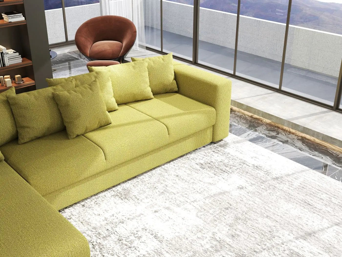 Colțar extensibil dumonde cu ladă de depozitare si sezut confortabil din spuma HR, Gloria Enjoy Green 320x183 cm Fabrica