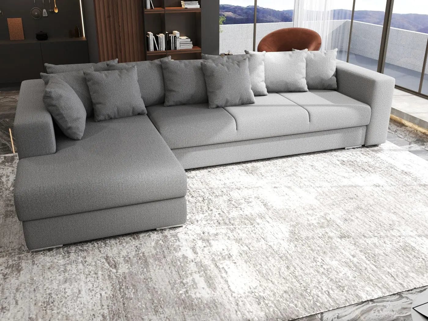 Colțar extensibil dumonde cu ladă de depozitare si sezut confortabil din spuma HR, Gloria Grey 320x183 cm Fabrica