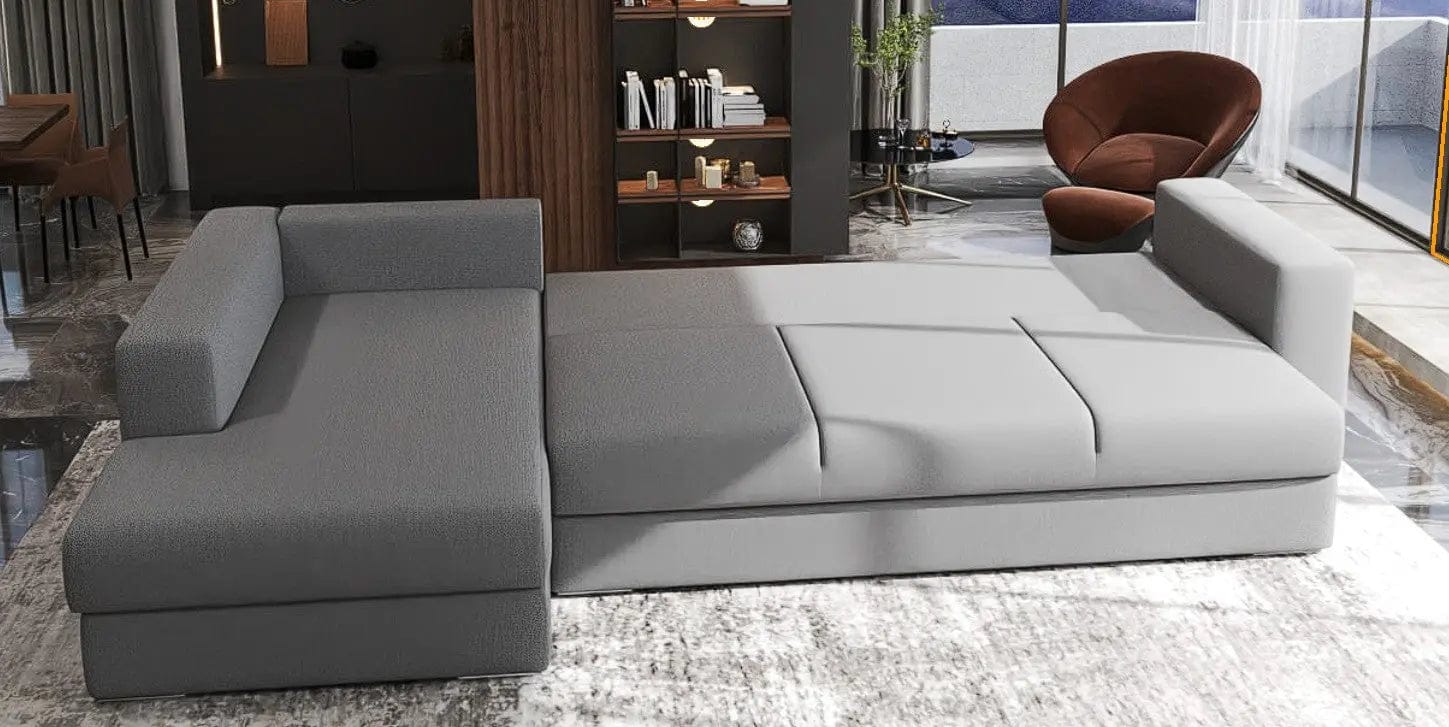 Colțar extensibil dumonde cu ladă de depozitare si sezut confortabil din spuma HR, Gloria Grey 320x183 cm Fabrica