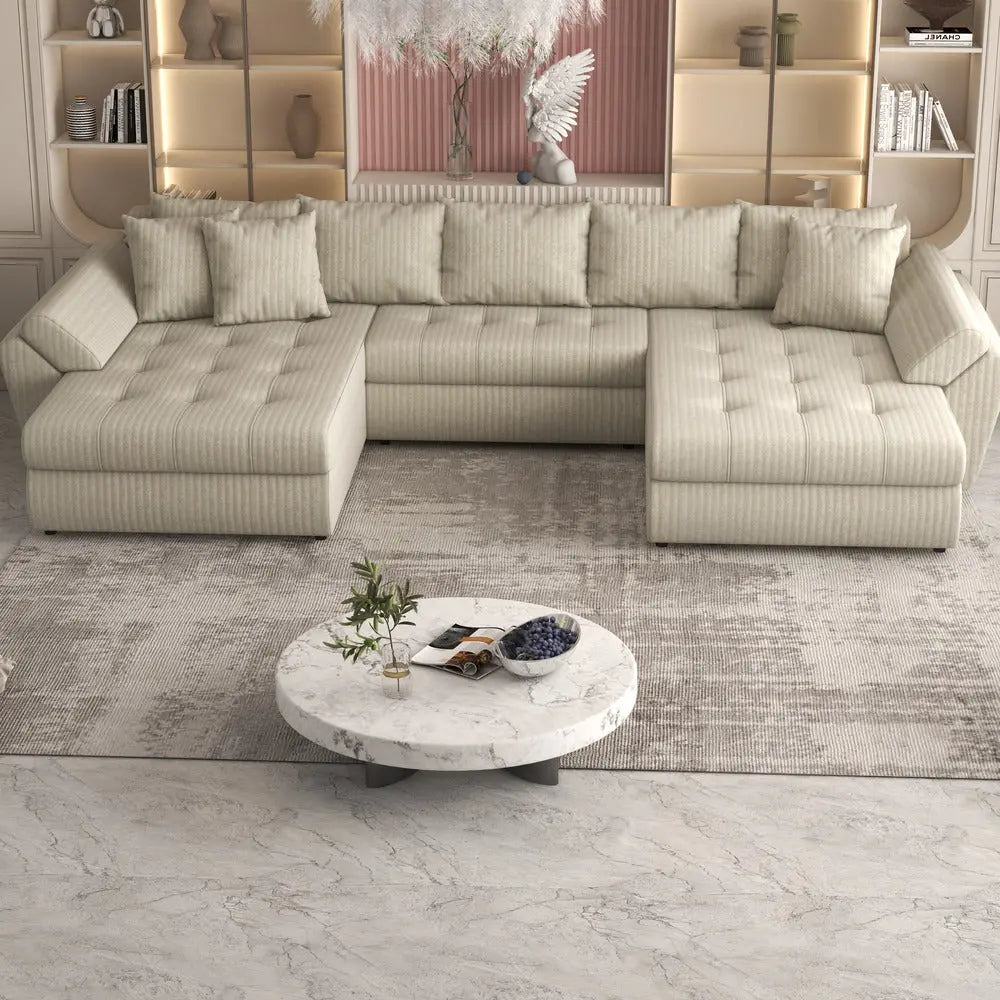 Colțar extensibil dumonde cu ladă de depozitare si sezut confortabil din spuma high-density, Loana Ambience bej U 375x185 cm