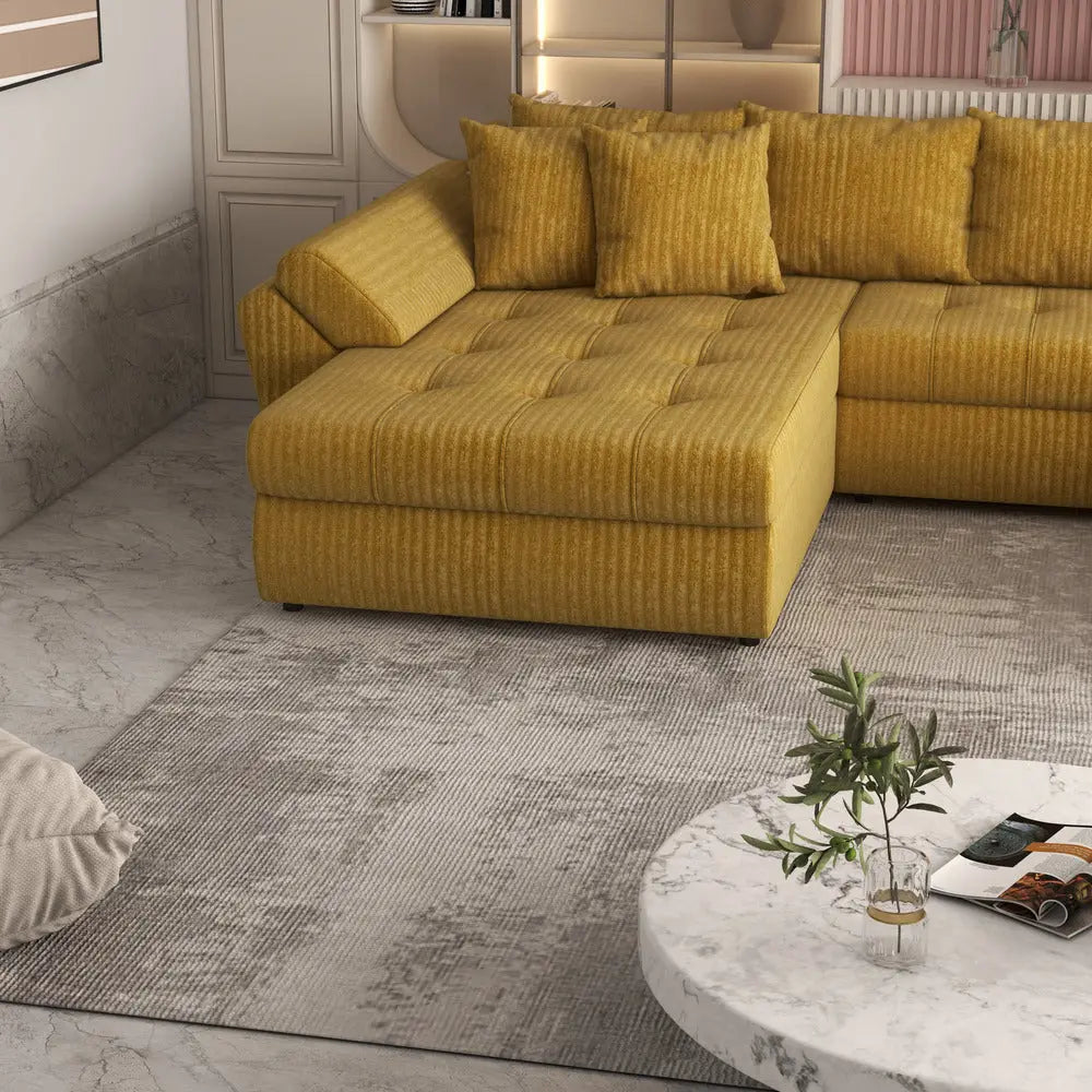 Colțar extensibil dumonde cu ladă de depozitare si sezut confortabil din spuma high-density, Loana Ambience mustar U 375x185 cm