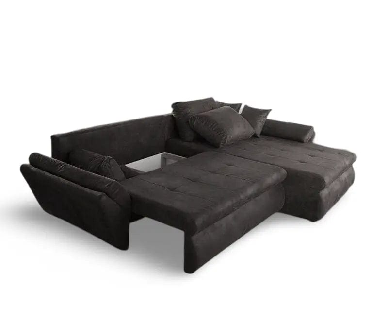 Colțar extensibil dumonde cu ladă de depozitare si sezut confortabil din spuma high-density, Loana Madagaskar Black II 270x185 cm