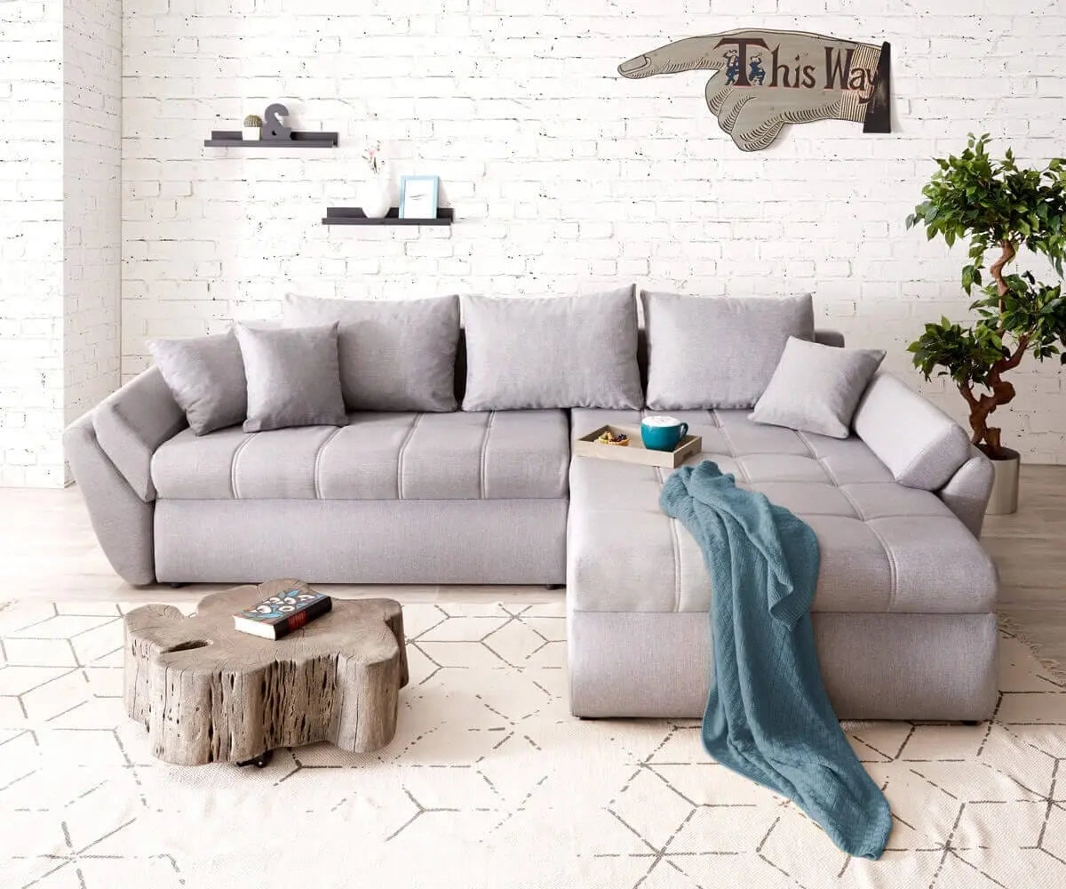 Colțar extensibil dumonde cu ladă de depozitare si sezut confortabil din spuma high-density, Loana Enjoy Grey II 270x185 cm