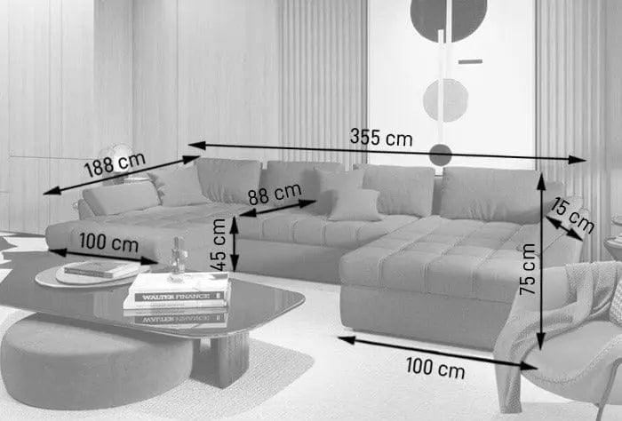 Colțar extensibil dumonde cu ladă de depozitare si sezut confortabil din spuma high-density, Loana Ambience bej U 375x185 cm