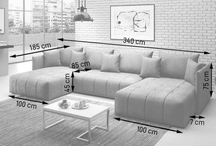 Colțar extensibil cu ladă de depozitare si sezut confortabil din spuma HR, Malta U Grey 340x185 cm