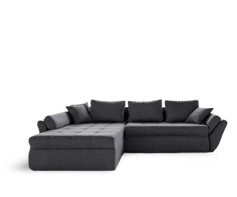 Colțar extensibil dumonde cu ladă de depozitare si sezut confortabil din spuma high-density, Loana Enjoy Grafit 270x185 cm