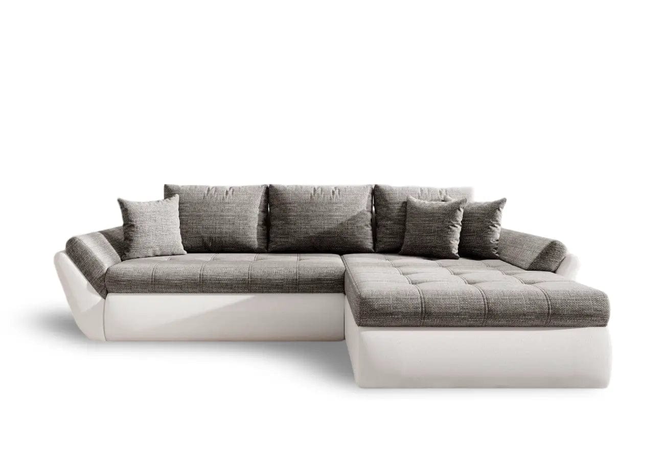 Dumonde kihúzható sarokgarnitúra tárolóval és kényelmes, nagy sűrűségű habszivacsból készült ülőfelülettel, Loana Magma White 275x185 cm