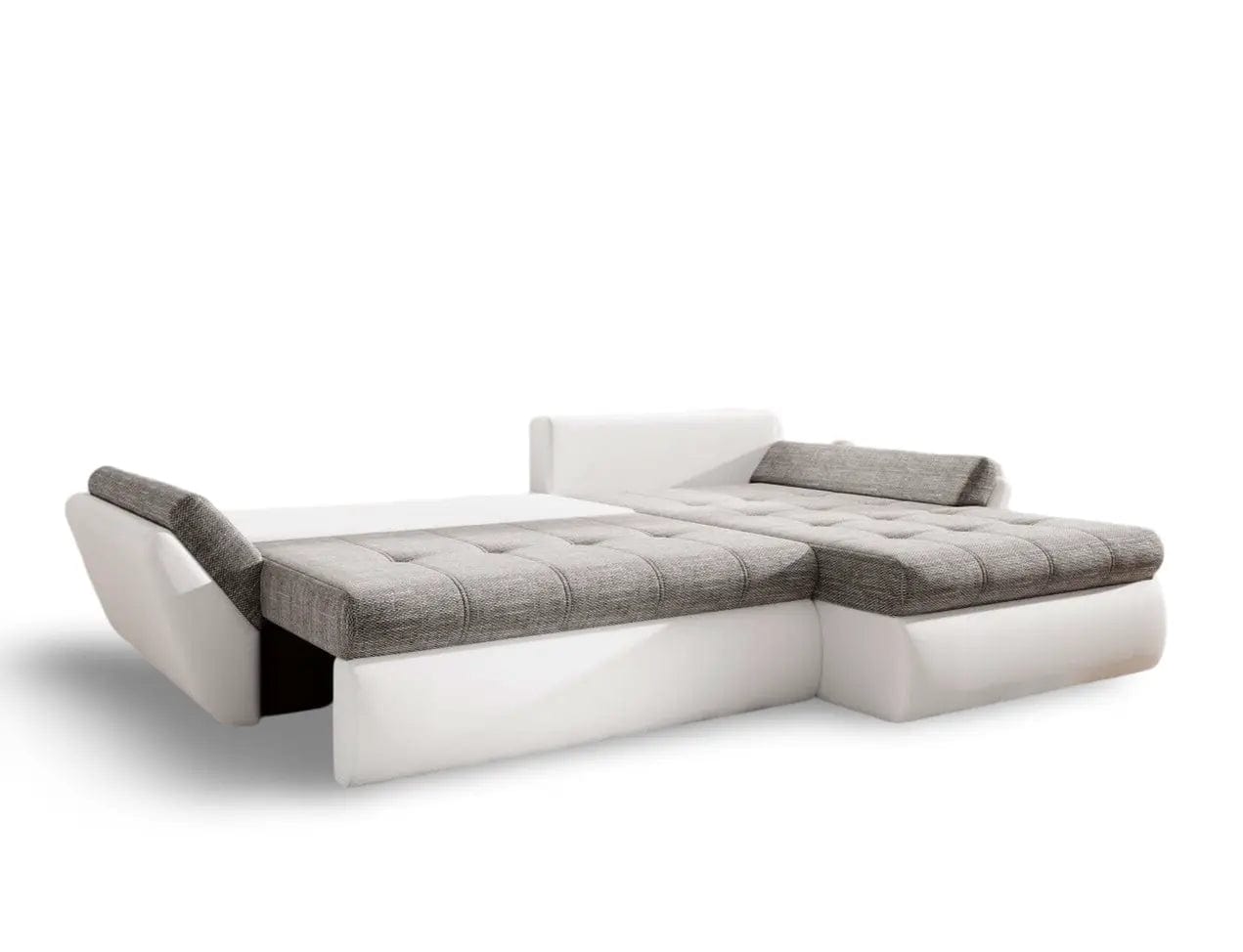 Colțar extensibil dumonde cu ladă de depozitare si sezut confortabil din spuma high-density, Loana Magma White 275x185 cm