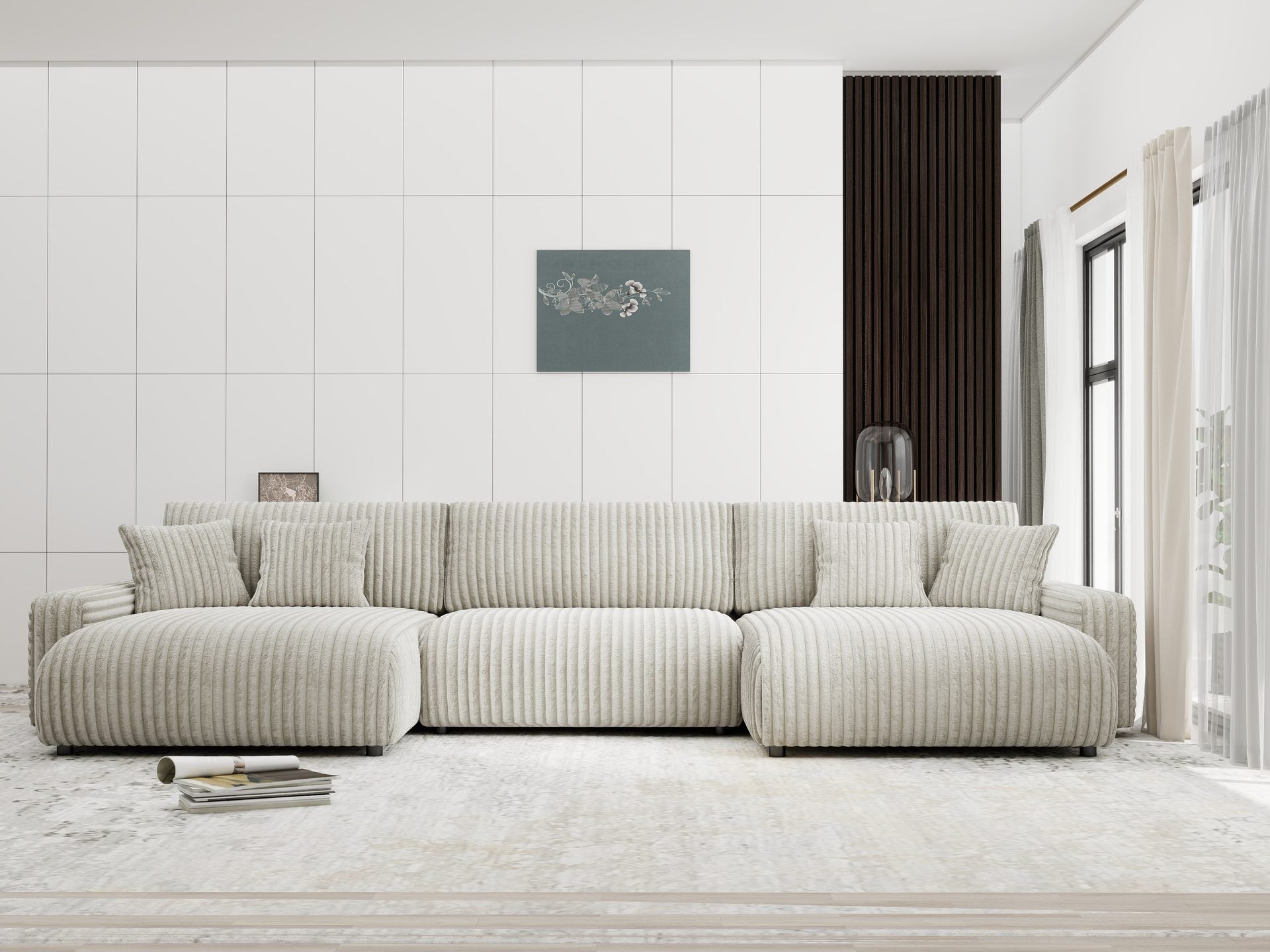 Dumonde kihúzható sarokkanapé tárolórekesszel és kényelmes, nagy sűrűségű habszivacs ülőfelülettel, Sara gri- Tilia 332x170 cm