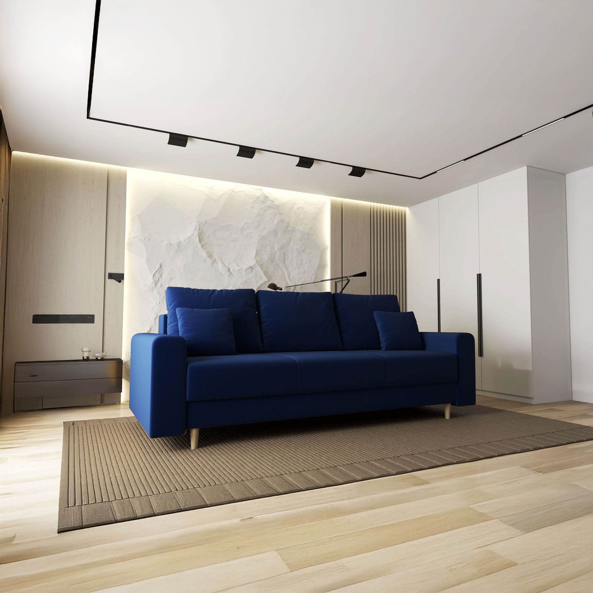 Canapea extensibilă dumonde cu ladă de depozitare si sezut confortabil din spuma HR, Kronos Royal Albastru 210x100 cm fabrica