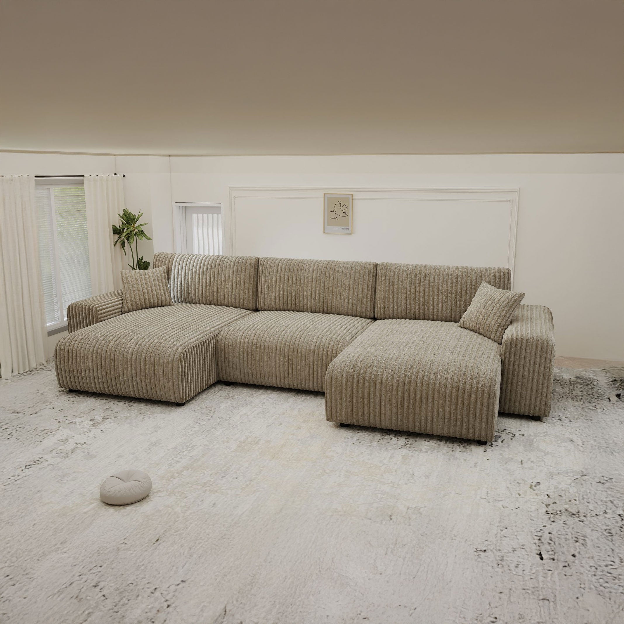Dumonde kihúzható sarokkanapé tárolórekesszel és kényelmes, nagy sűrűségű habszivacs ülőfelülettel, Justin U Tilia gri 325x144 cm