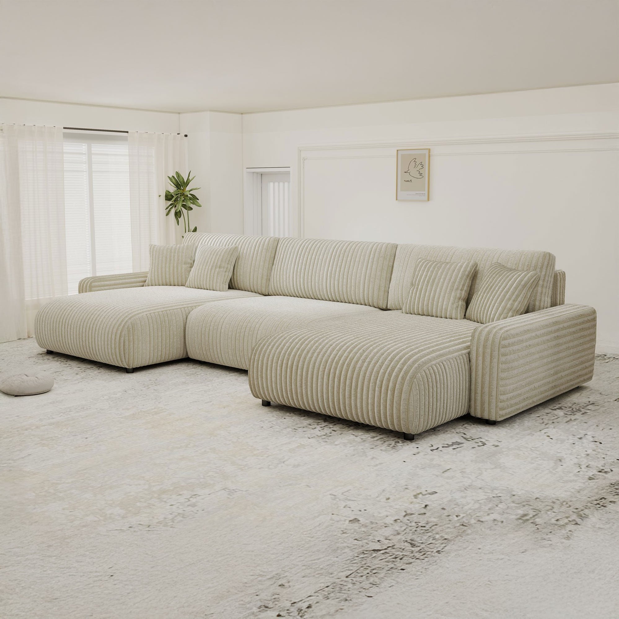 Dumonde kihúzható sarokkanapé tárolórekesszel és kényelmes, nagy sűrűségű habszivacs ülőfelülettel, Sara Tilia bej 332x170 cm