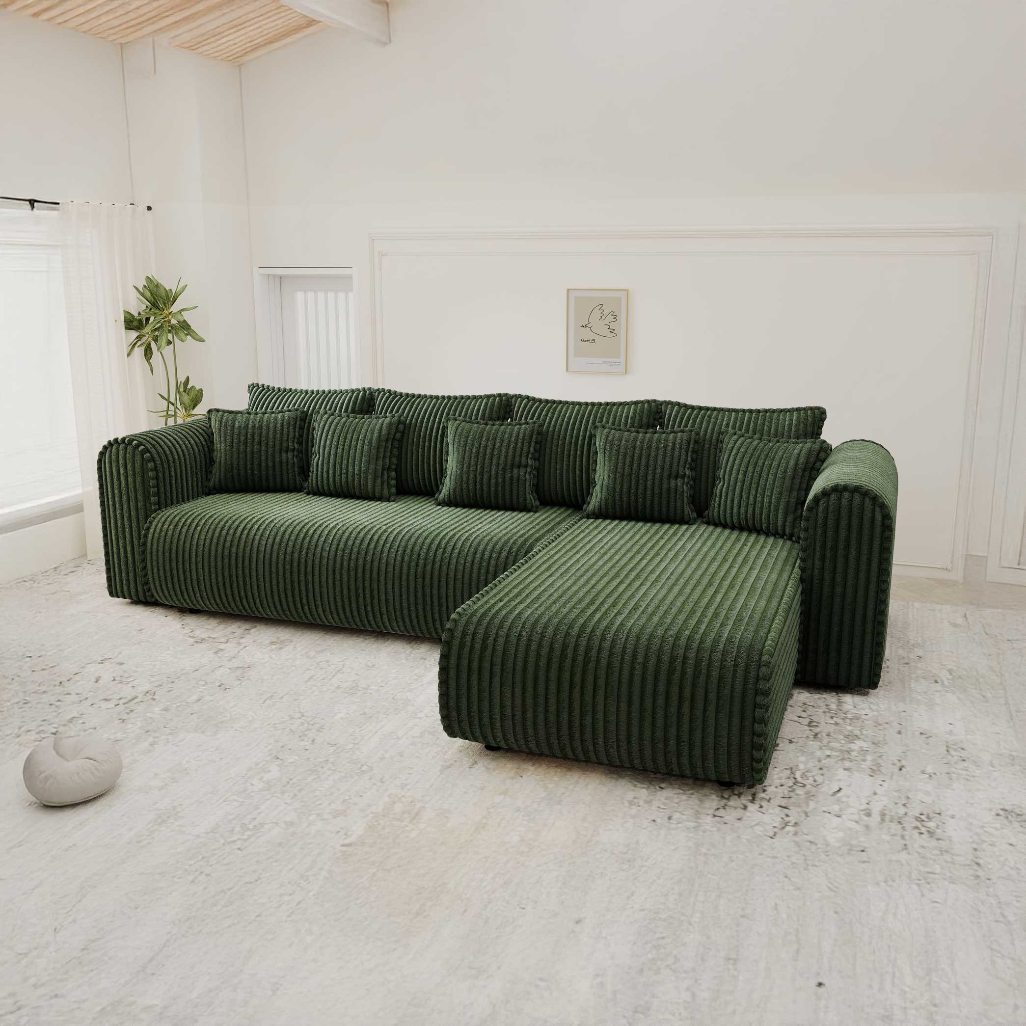 Colțar extensibil dumonde cu ladă de depozitare si sezut confortabil din spuma high-density, Monaco XL Tilia Verde II 340x185 cm