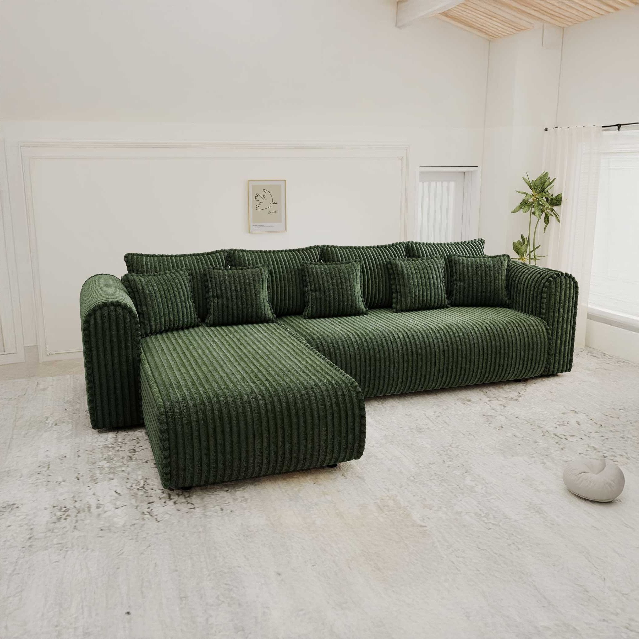 Colțar extensibil dumonde cu ladă de depozitare si sezut confortabil din spuma high-density, Monaco XL Tilia Verde 340x185 cm
