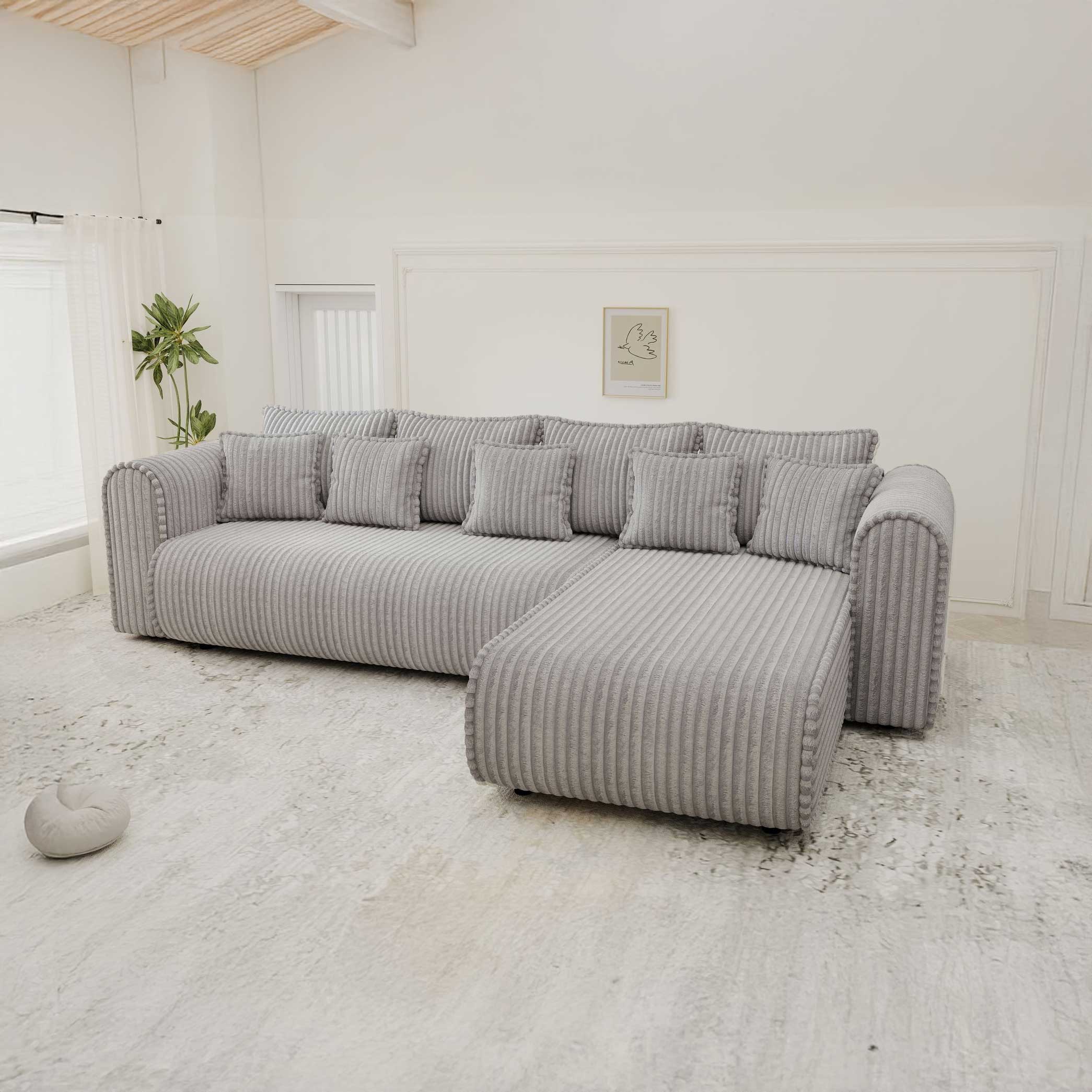 Colțar extensibil dumonde cu ladă de depozitare si sezut confortabil din spuma high-density, Monaco XL Tilia Dove II 340x185 cm