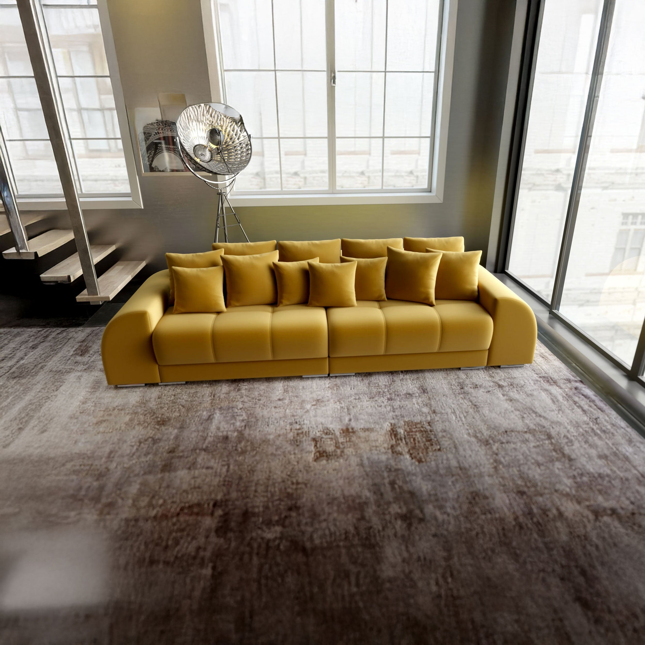 Canapea extensibilă dumonde cu 2 lăzi de depozitare si sezut confortabil din spuma HR, Verona Royal Mustar 310x100 cm Fabrica