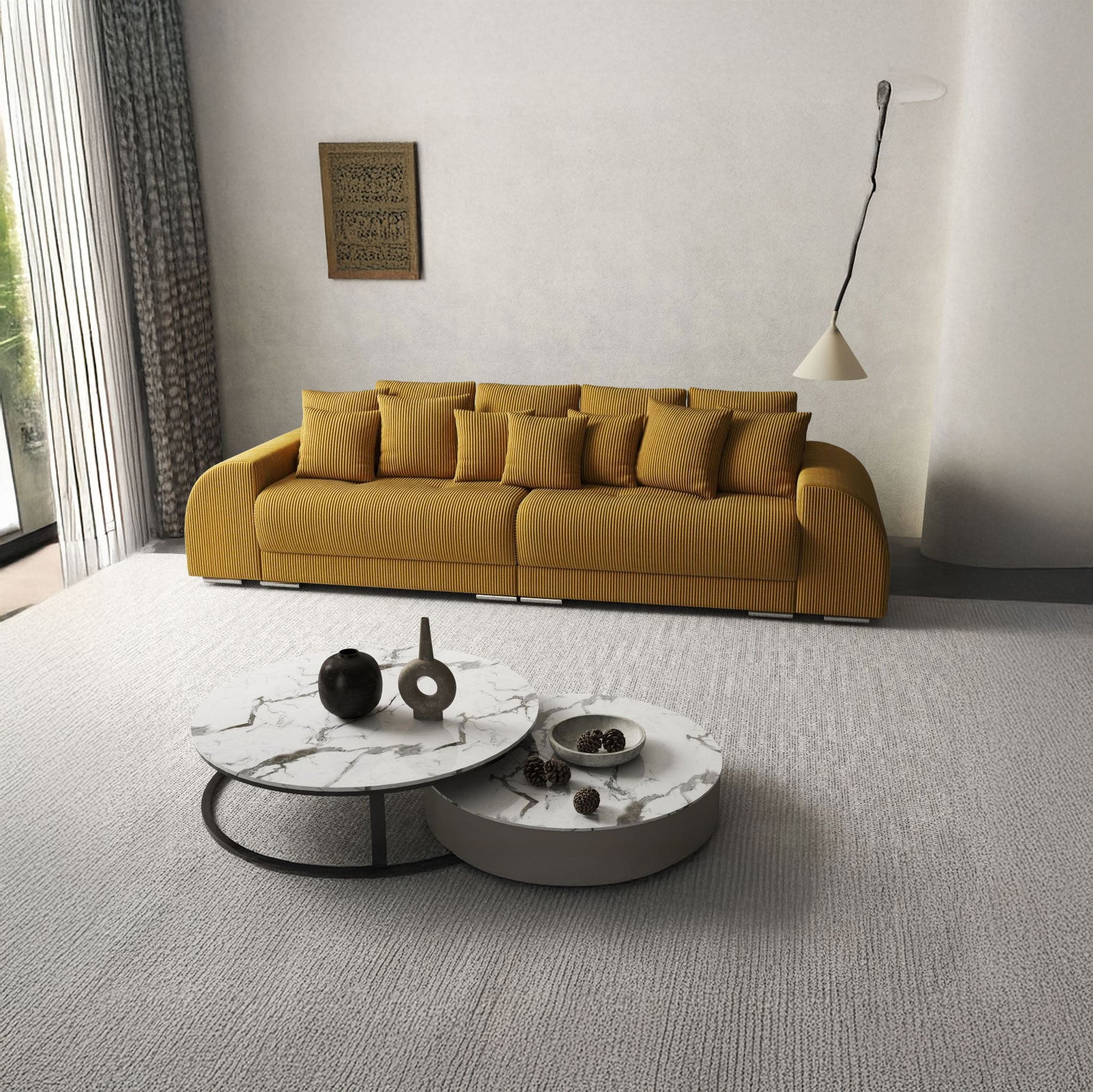 Canapea extensibilă dumonde cu 2 lăzi de depozitare si sezut confortabil din spuma HR, Verona Zoom Mustar 310x100 cm Fabrica