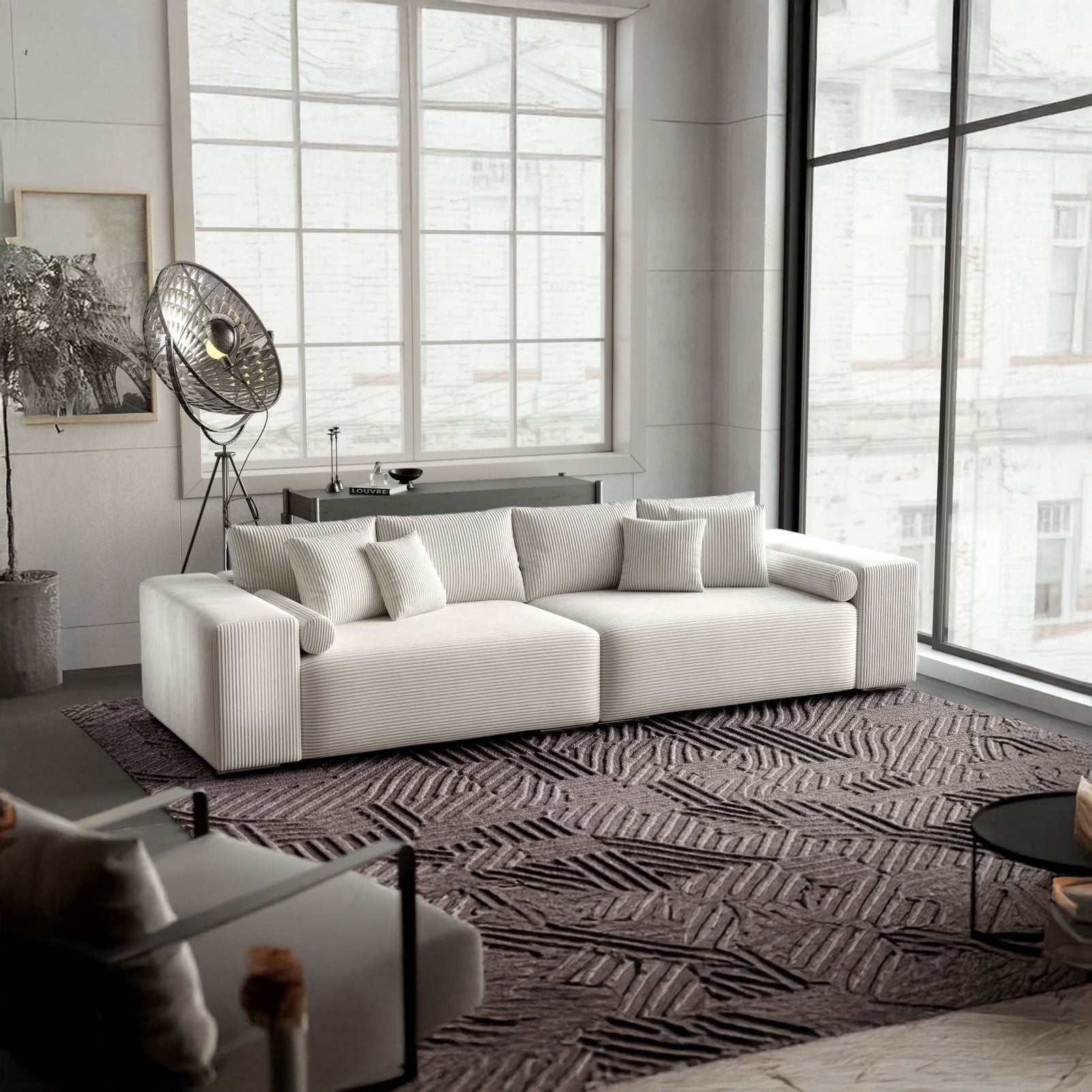 Canapea extensibilă dumonde cu ladă de depozitare si sezut confortabil din spuma HR, Marbela Zoom Cream XXL 295x100 cm fabrica