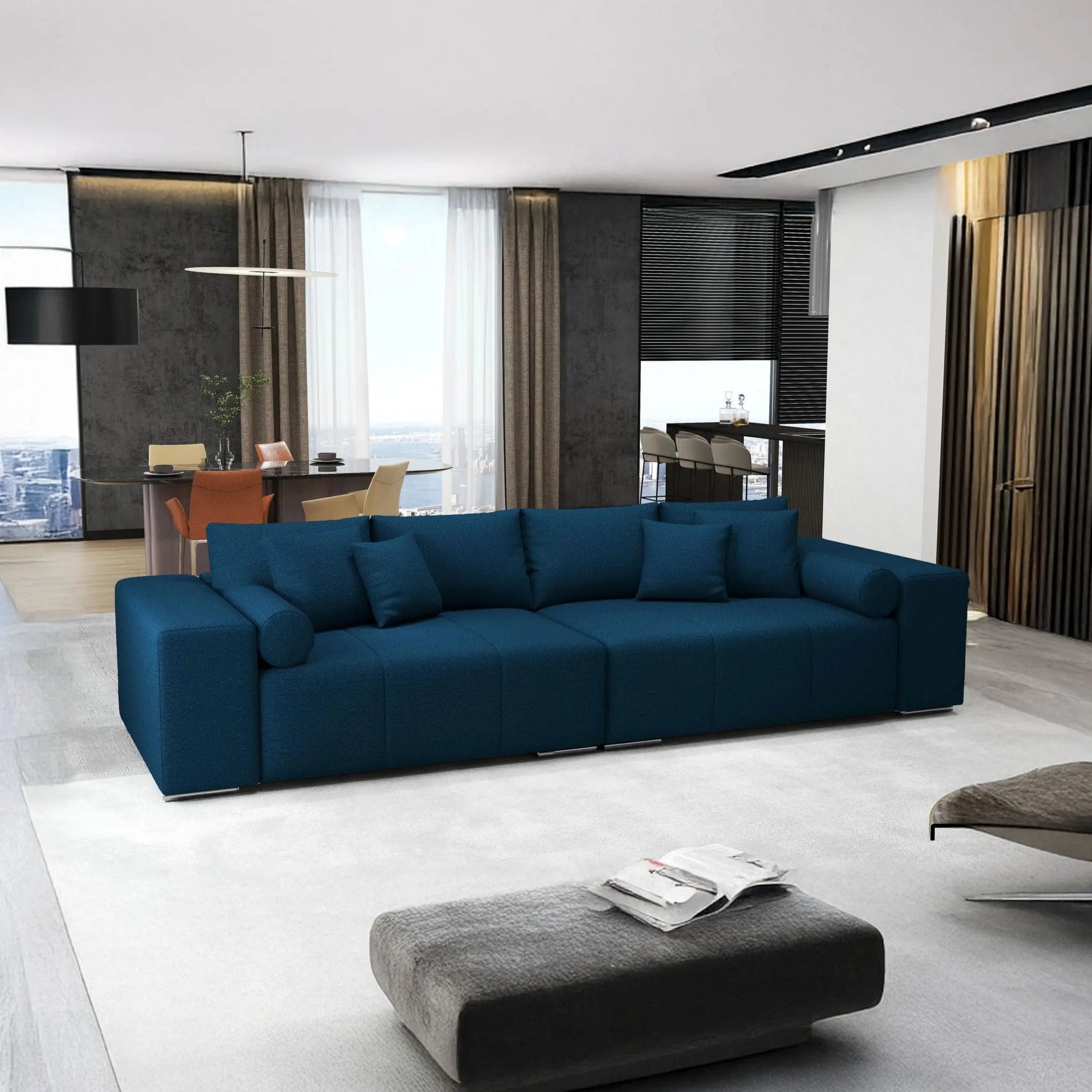 Canapea extensibilă dumonde cu ladă de depozitare si sezut confortabil din spuma HR, Marbela Verde Petrol XXL 295x100 cm Fabrica