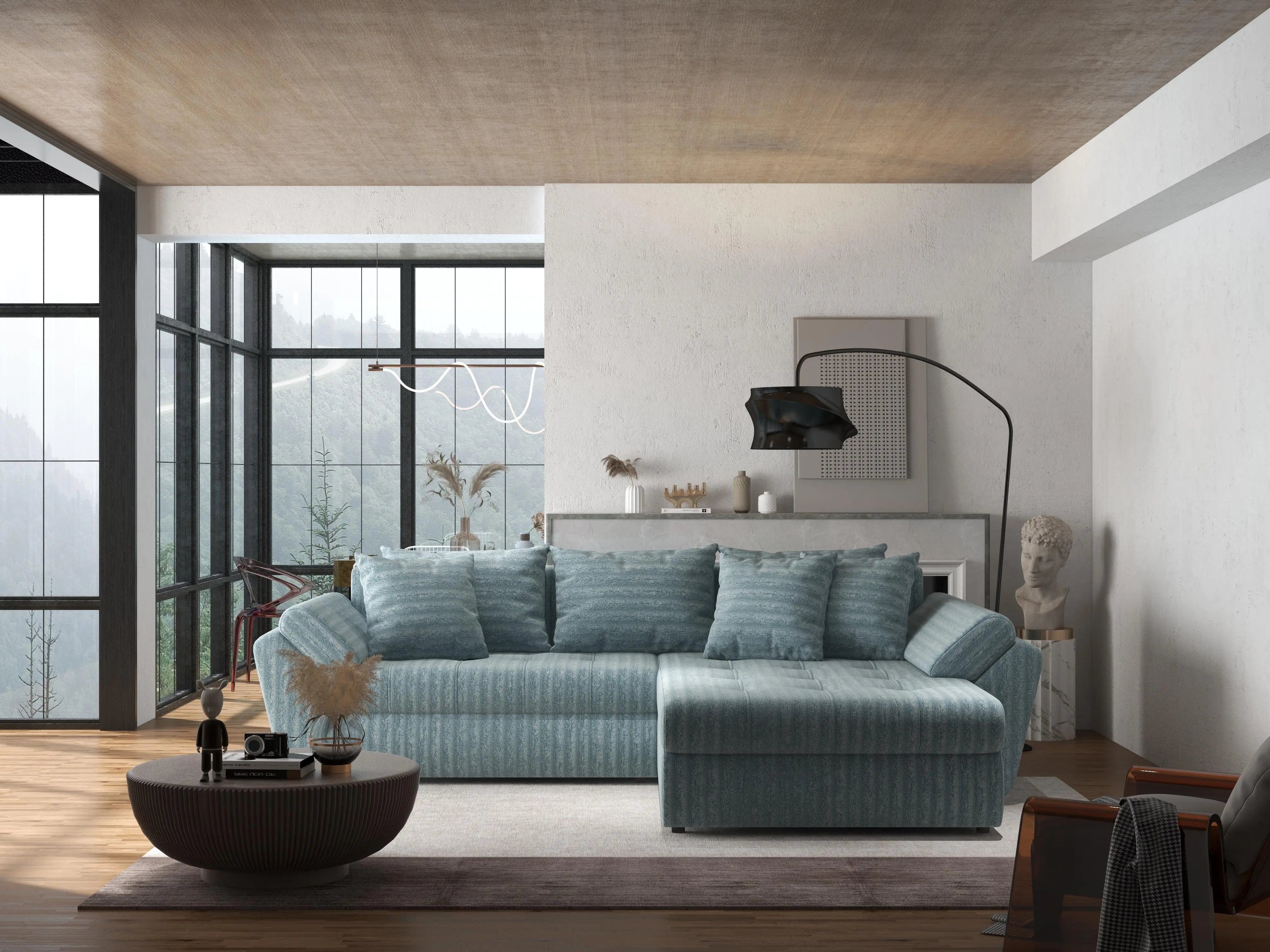 Colțar extensibil dumonde cu ladă de depozitare si sezut confortabil din spuma high-density, Loana Mint Ambience II 270x185 cm