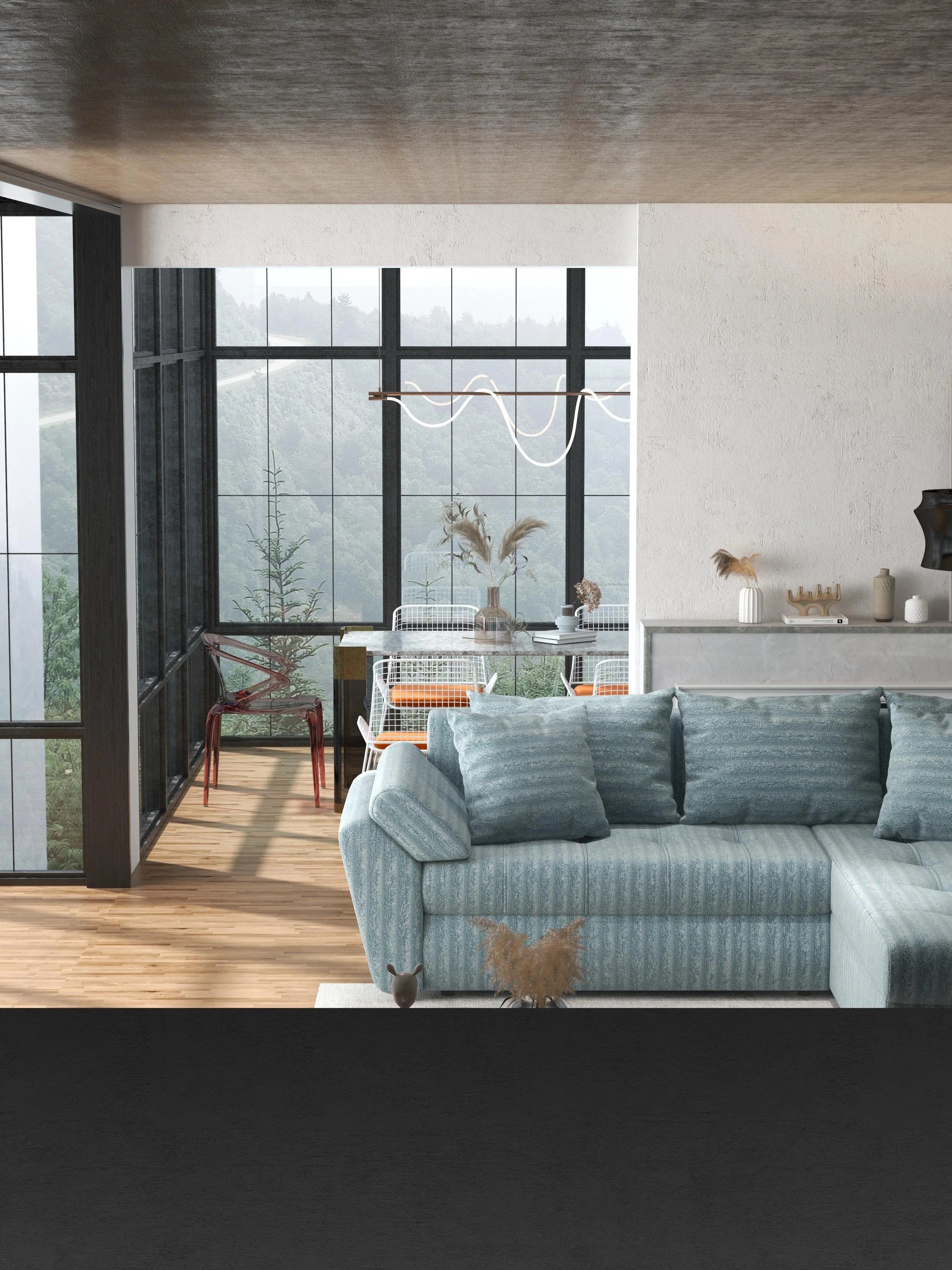 Colțar extensibil dumonde cu ladă de depozitare si sezut confortabil din spuma high-density, Loana Mint Ambience II 270x185 cm