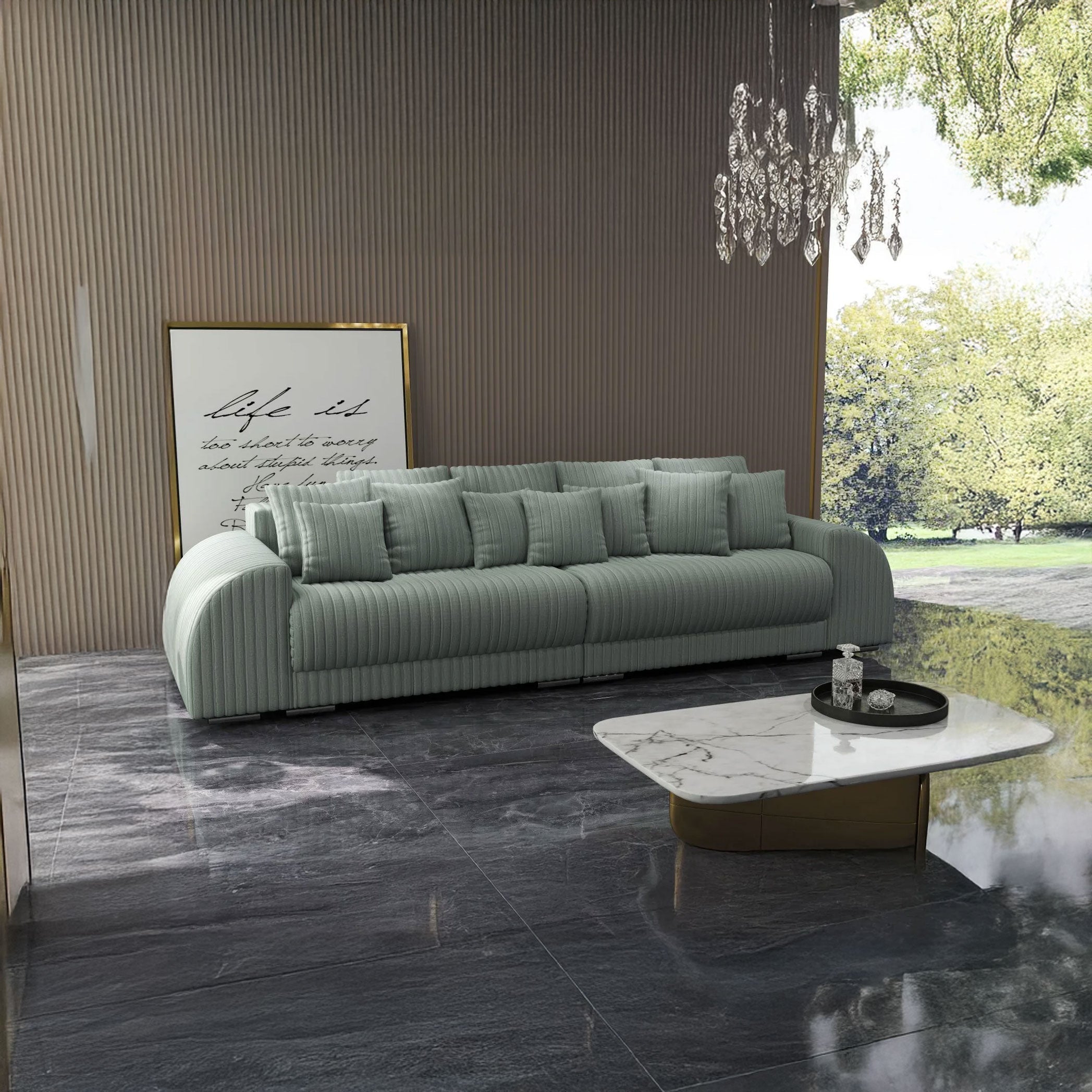 Canapea extensibilă dumonde cu 2 lăzi de depozitare si sezut confortabil din spuma HR, Verona Ambience Mint 310x100 cm Fabrica