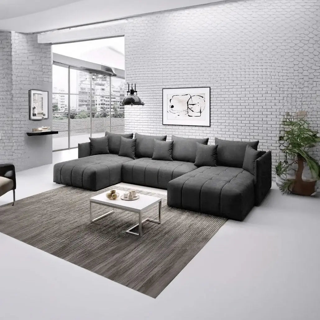 Colțar extensibil dumonde cu ladă de depozitare si sezut confortabil din spuma HR, Malta U Grey 2 340x185 cm Fabrica