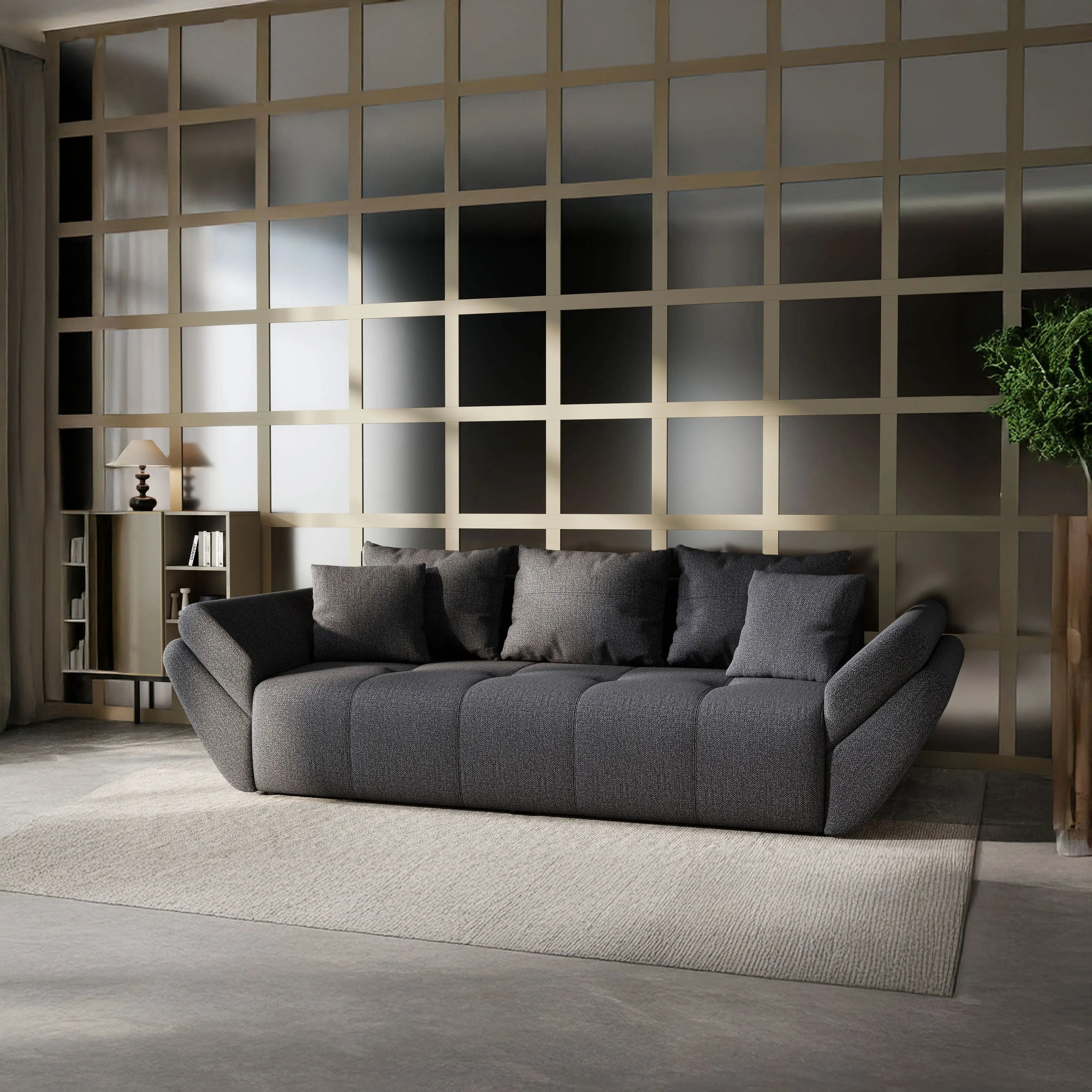 Canapea extensibilă dumonde cu ladă de depozitare si sezut confortabil din spuma HR, Berlin Enjoy Graphite 250x100 cm Fabrica