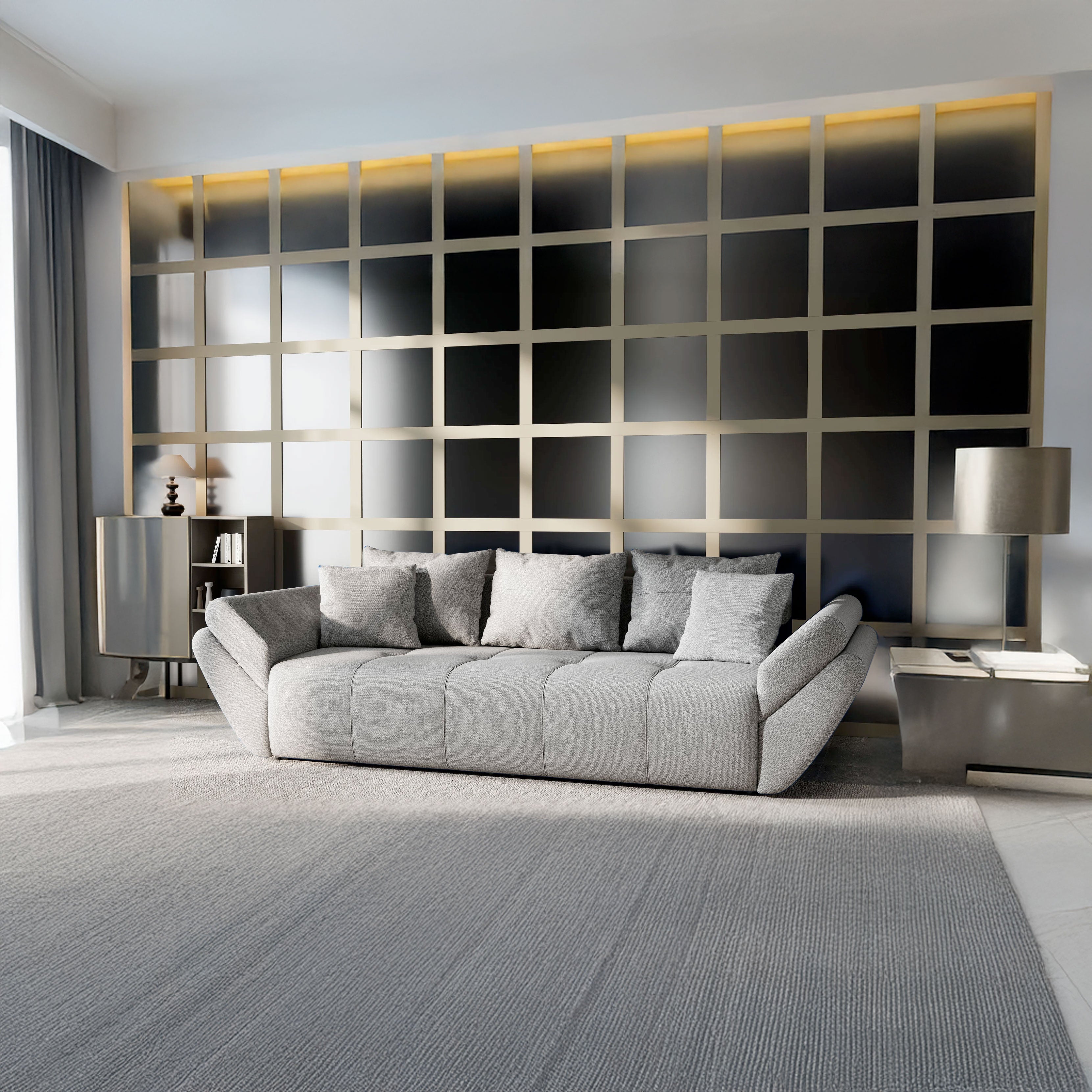 Canapea extensibilă dumonde cu ladă de depozitare si sezut confortabil din spuma HR, Berlin Enjoy Grey 250x100 cm Fabrica